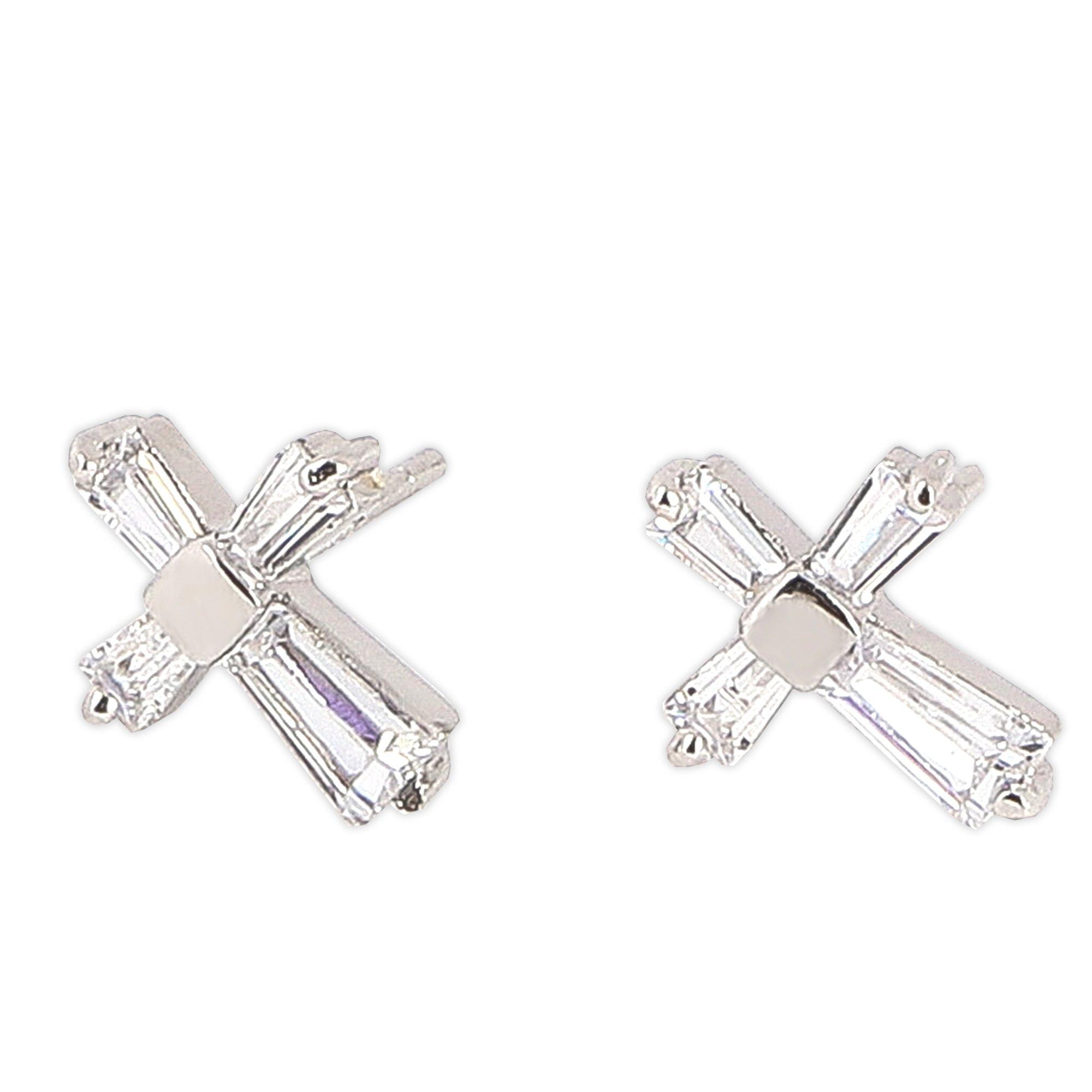 Sherman, Silver Cross with Cubic Zirconia Stones Post