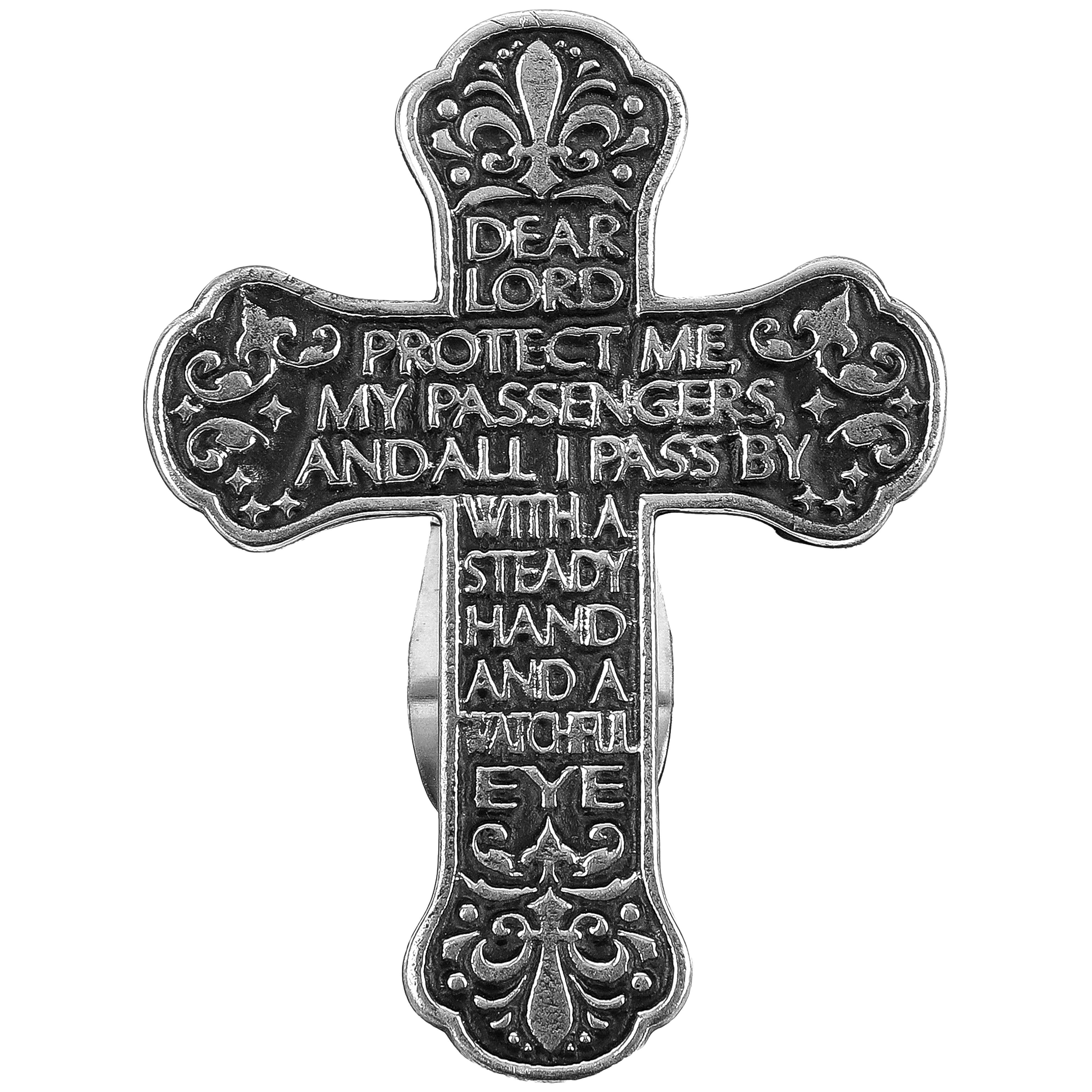 Motorist's Prayer Pewter Cross Visor Clip, 2.5 inches | Mardel
