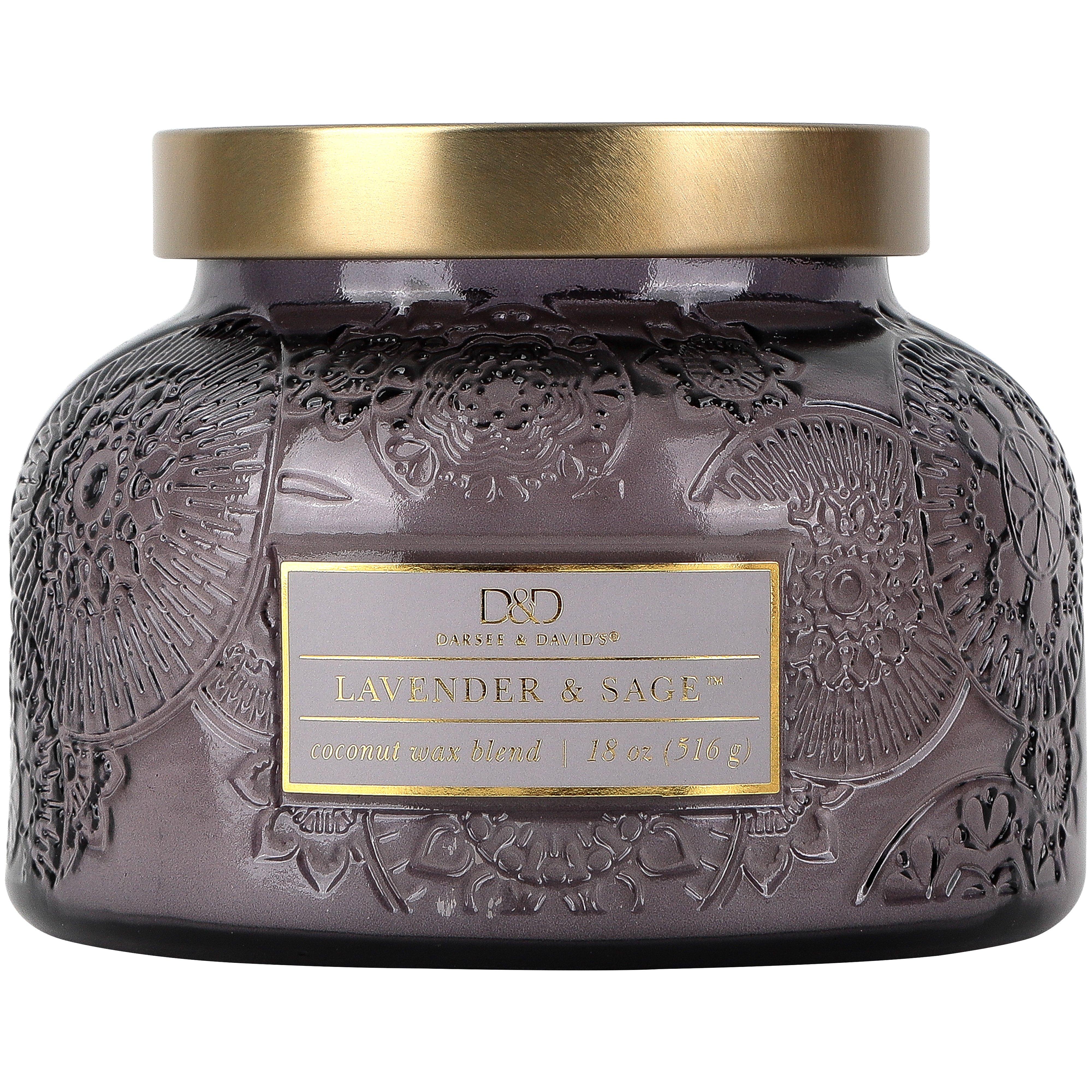 Lavender & Sage Embossed Jar Candle, by Darsee & David's, 18