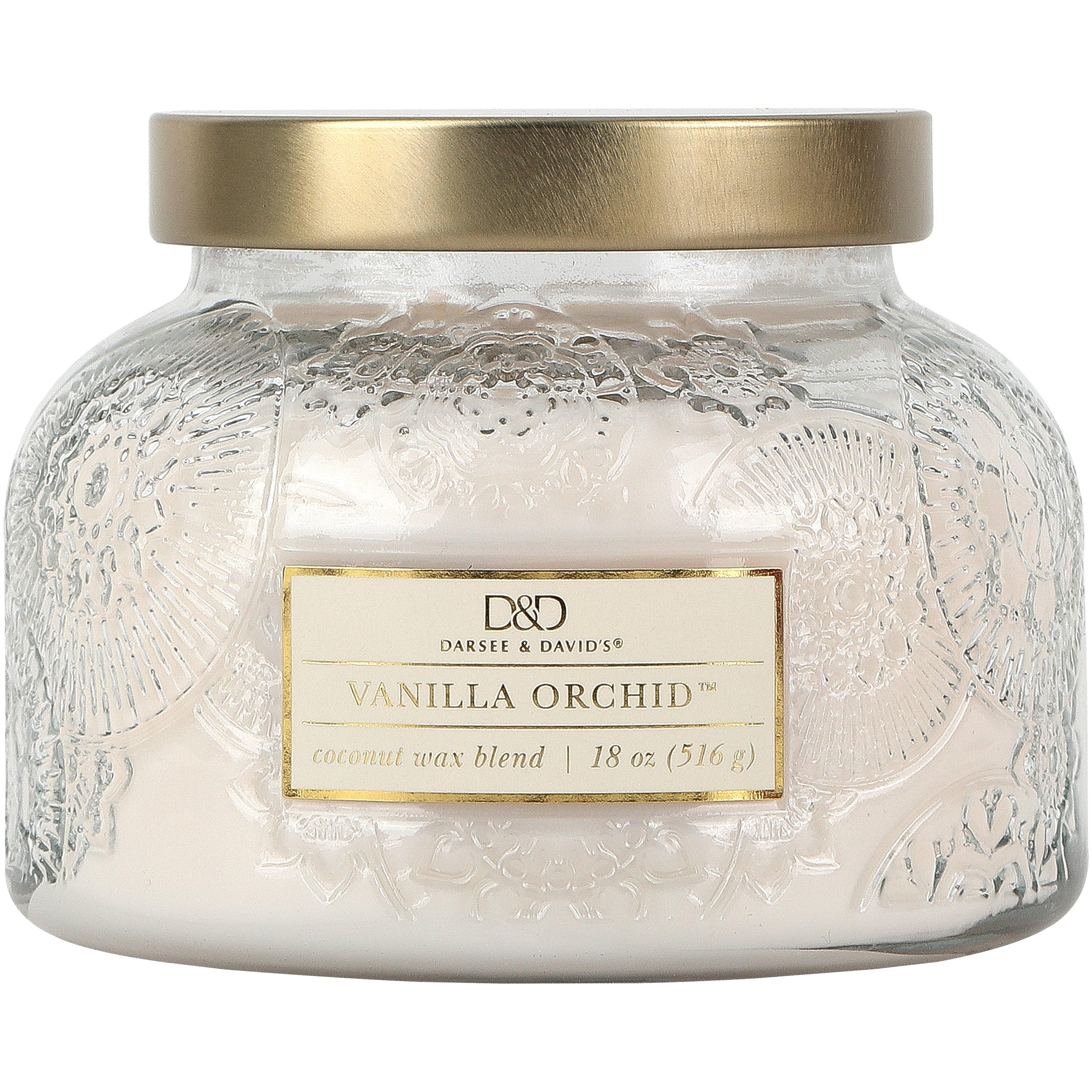 Vanilla Orchid Embossed Jar Candle, by Darsee & David's, 18 Ounces