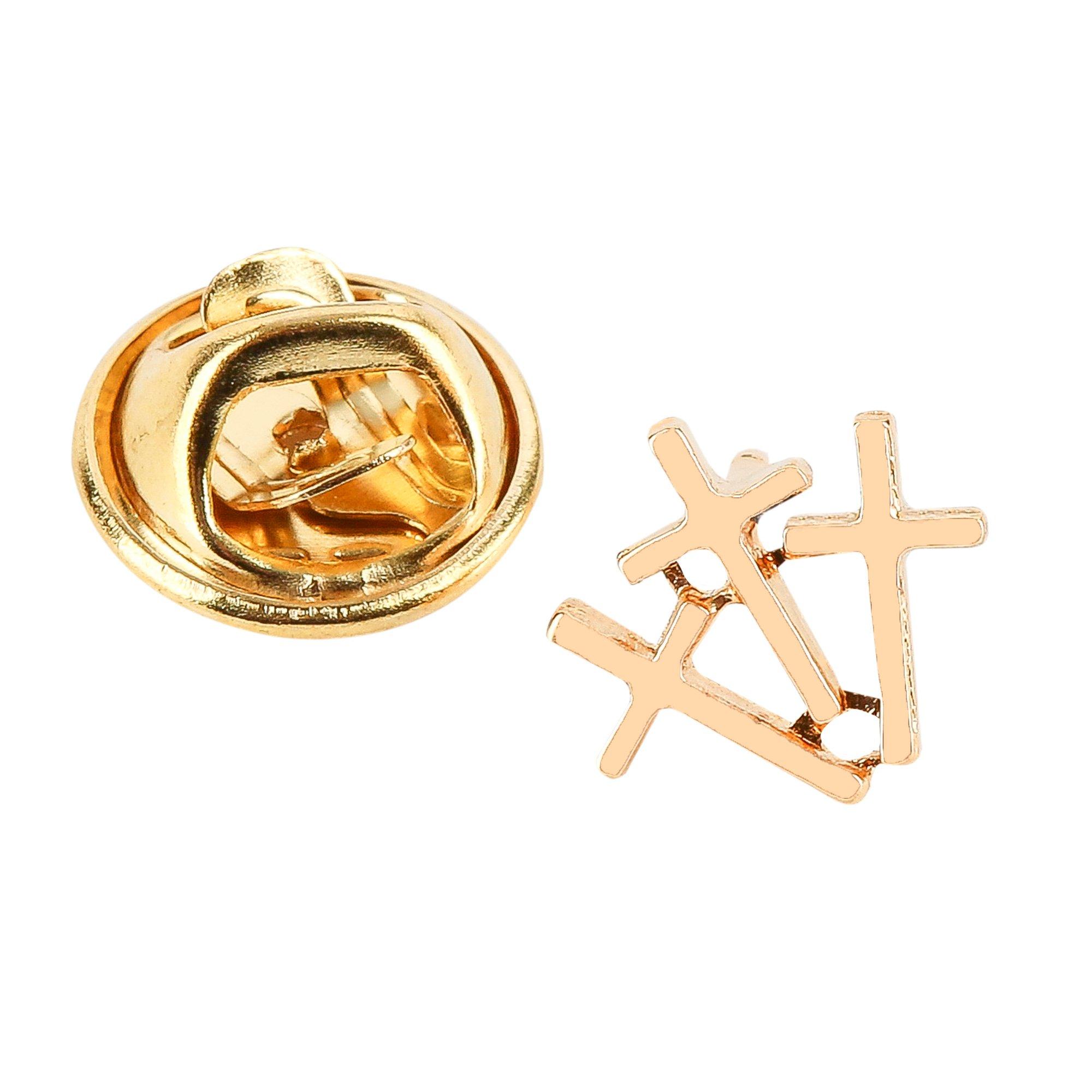 Triple Cross Lapel Pin, Gold Plated, 3/8 x 3/8 inches Mardel