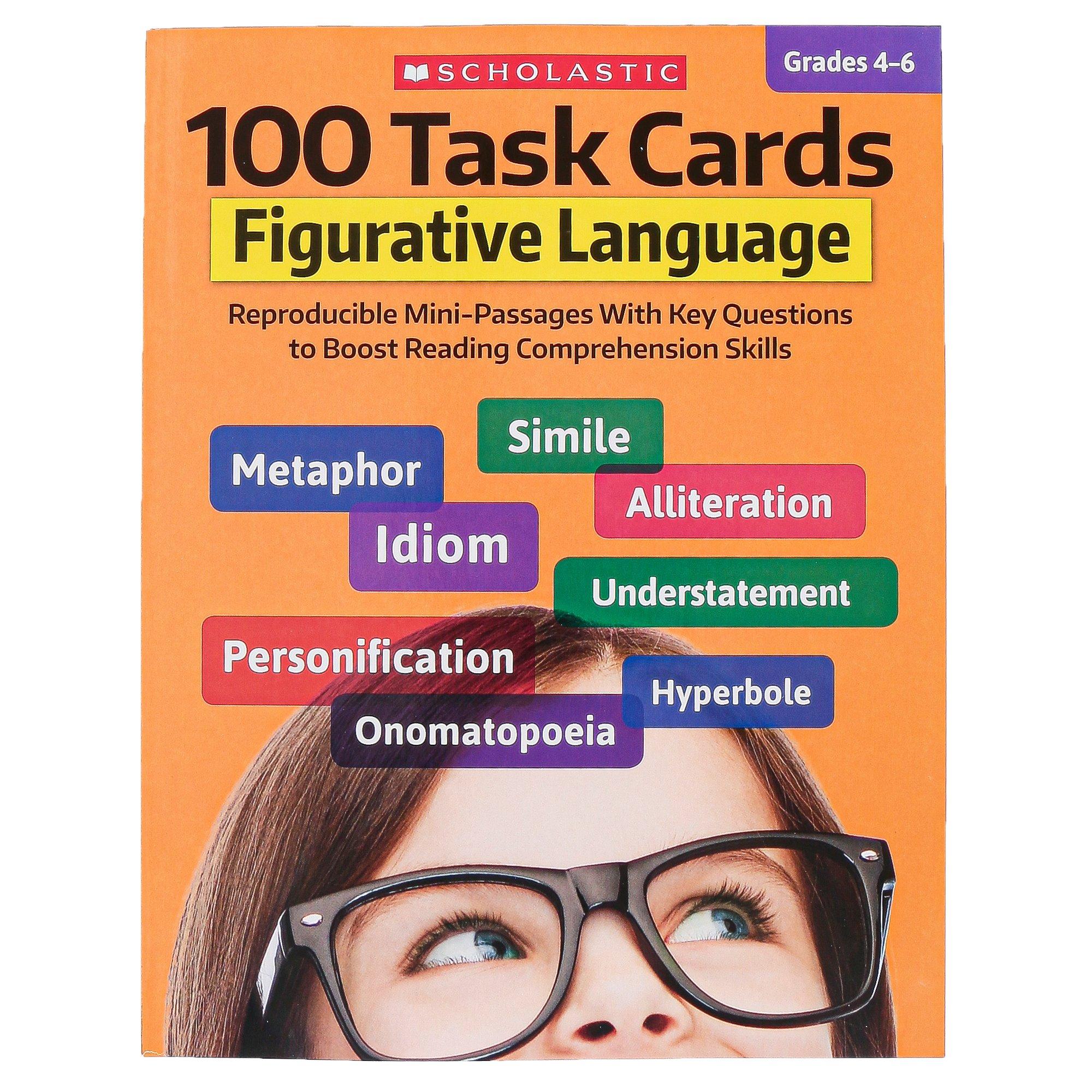 100 Task Cards Figurative Language Book Reproducible, Grades 4 to 6 ...