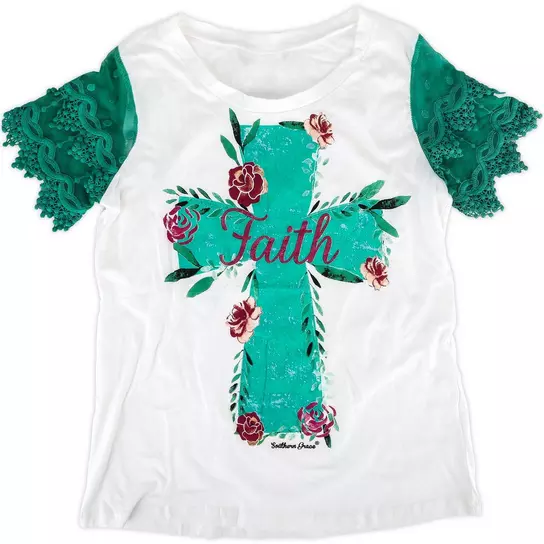 Faith Cross Tee with lace sleeves Faith Cross Tee with lace sleeves
