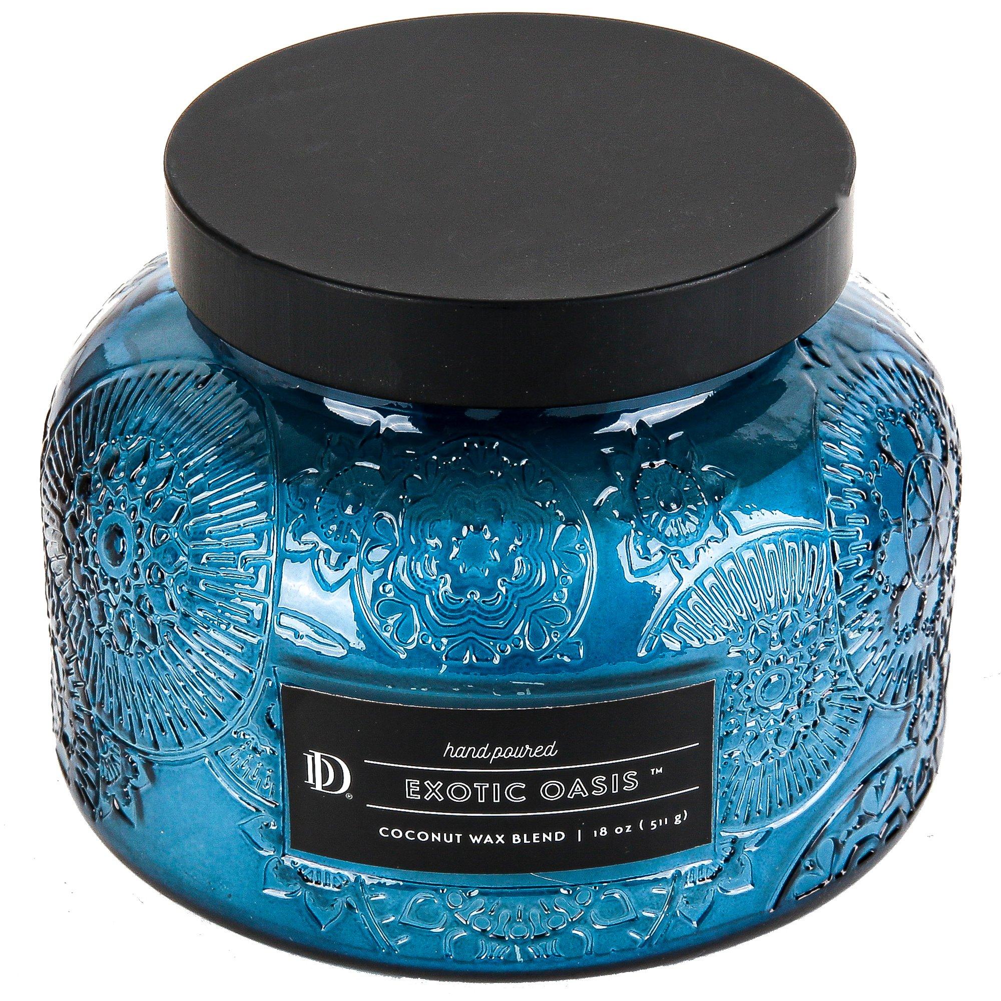 Darsee & David's, Exotic Oasis Embossed Jar Candle, Indigo, 18 Ounces