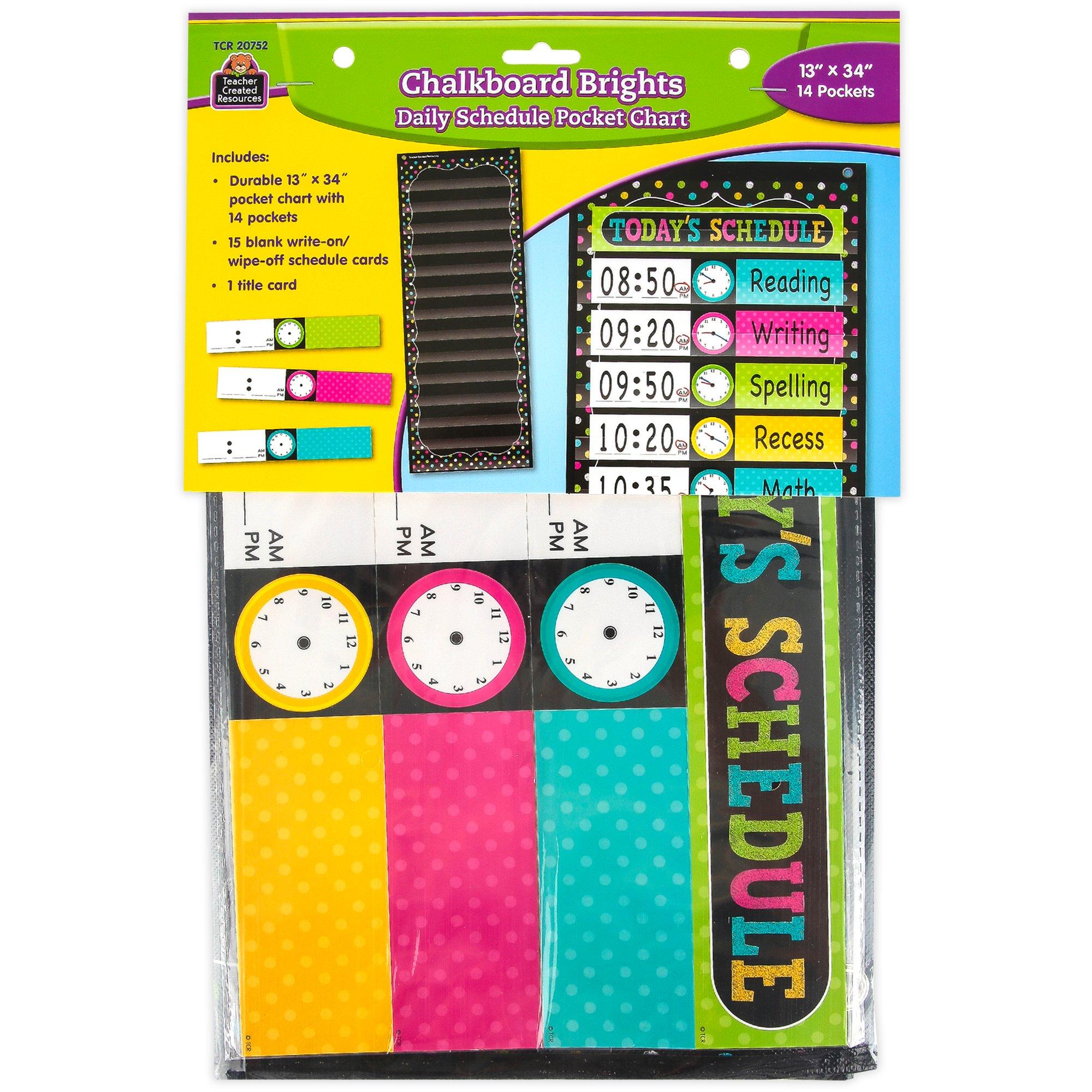 Chalkboard Brights Daily Schedule Pocket Chart 13 x 34 Inches, 1 Each |  Mardel | 3996782, image size:2000x2000