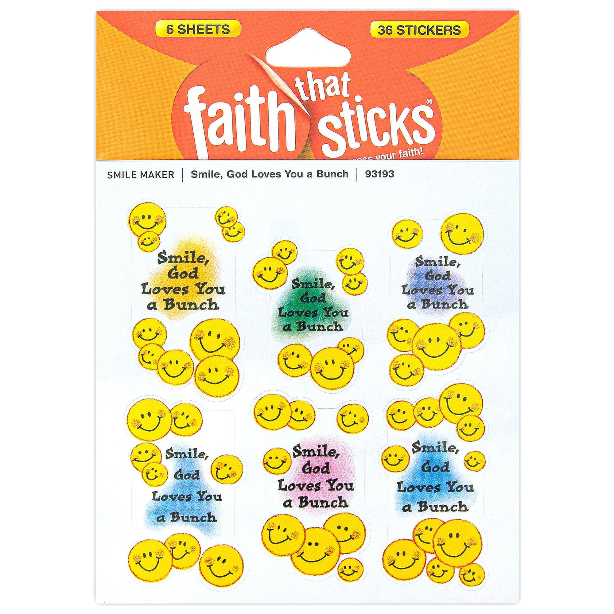 Faith That Sticks Smile God Loves You a Bunch Stickers, Pack of 36 ...