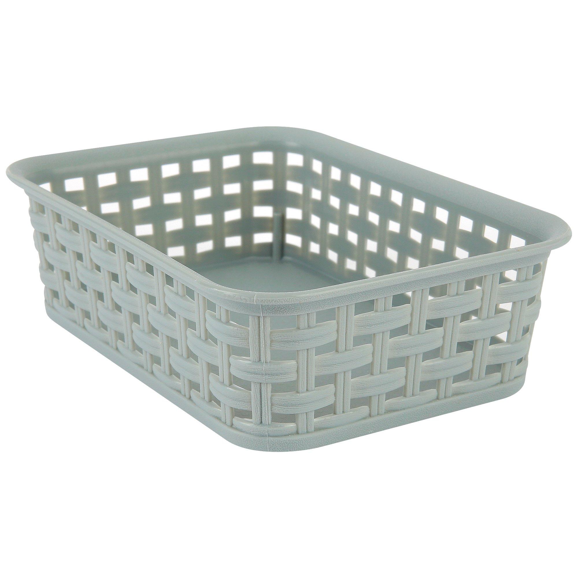 Grey X-Small Weave Basket Storage Container, Plastic, 2.4 x 7.8