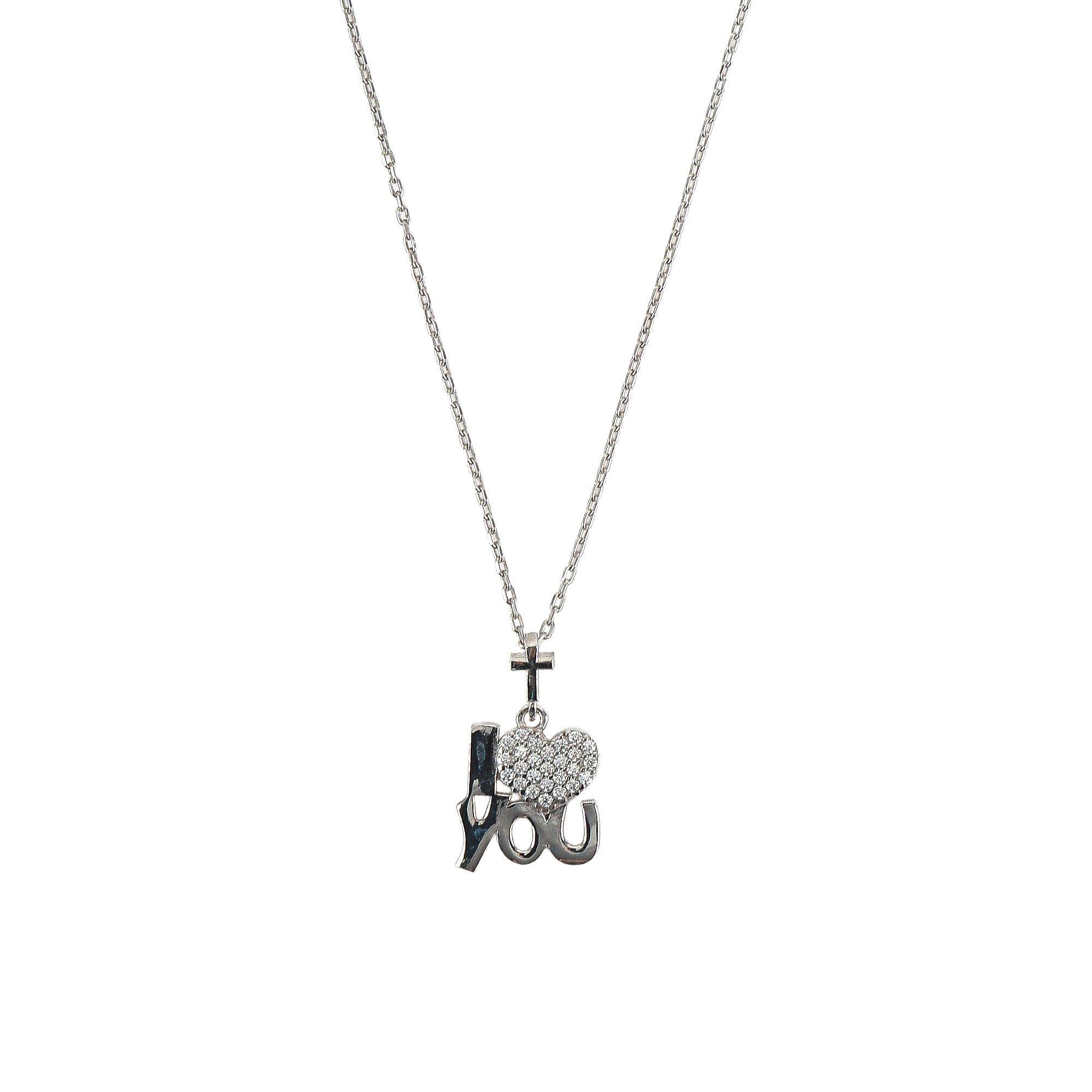 Cubic Zirconia & Silver I Heart You Necklace, 18 inches