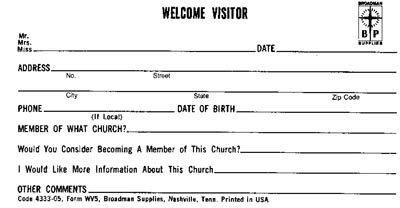Broadman, Visitors Card Form WV-5, Set of 100 | Mardel | 412486