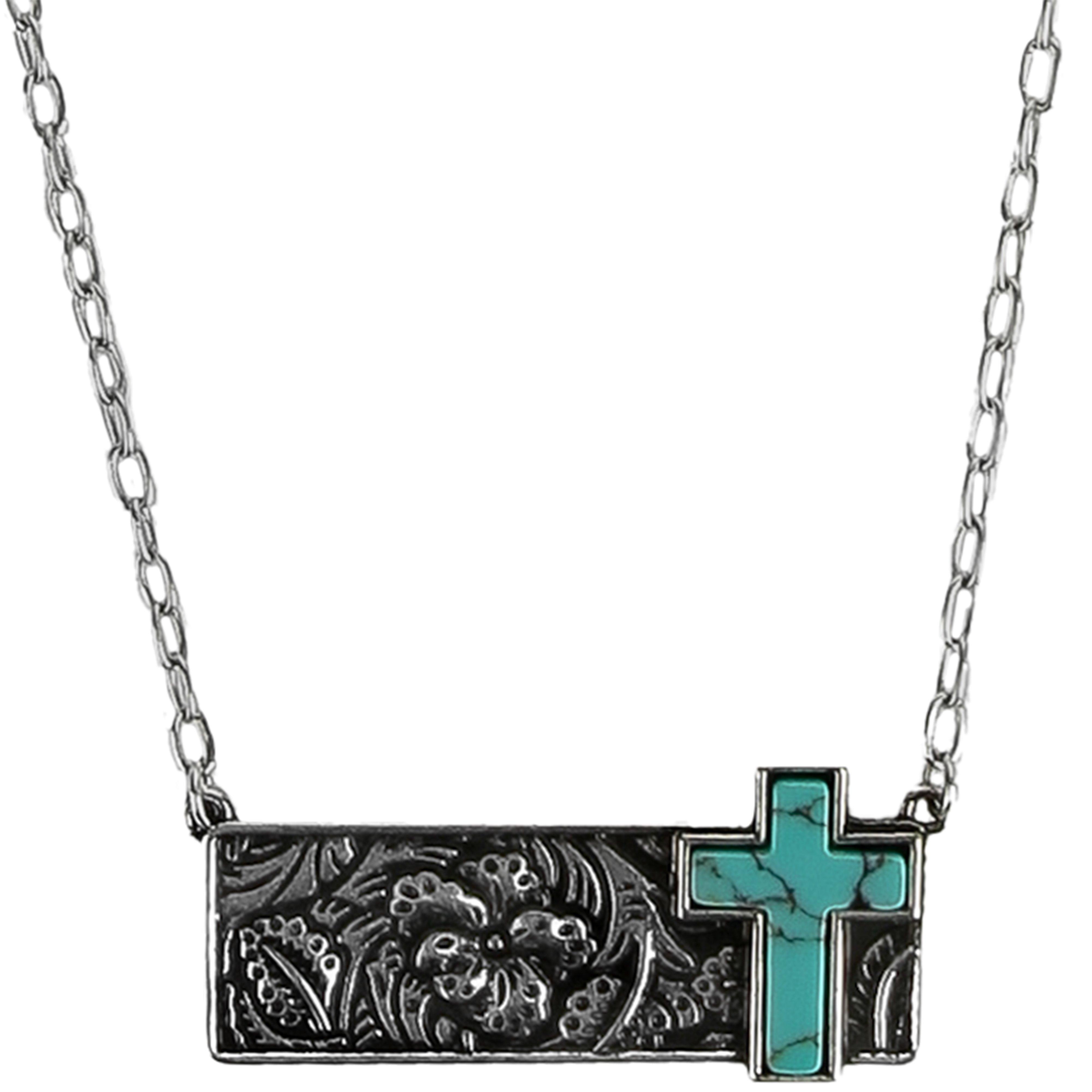 Wildflower Road, Silver-Tone & Turquoise Cross Bar Necklace