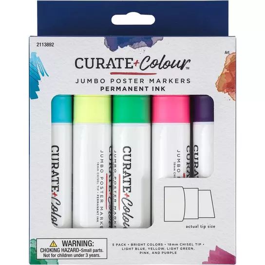 Curate + Colour, Bright Jumbo Poster Marker Set, 5 Count Curate + Colour, Bright Jumbo Poster Marker Set, 5 Count