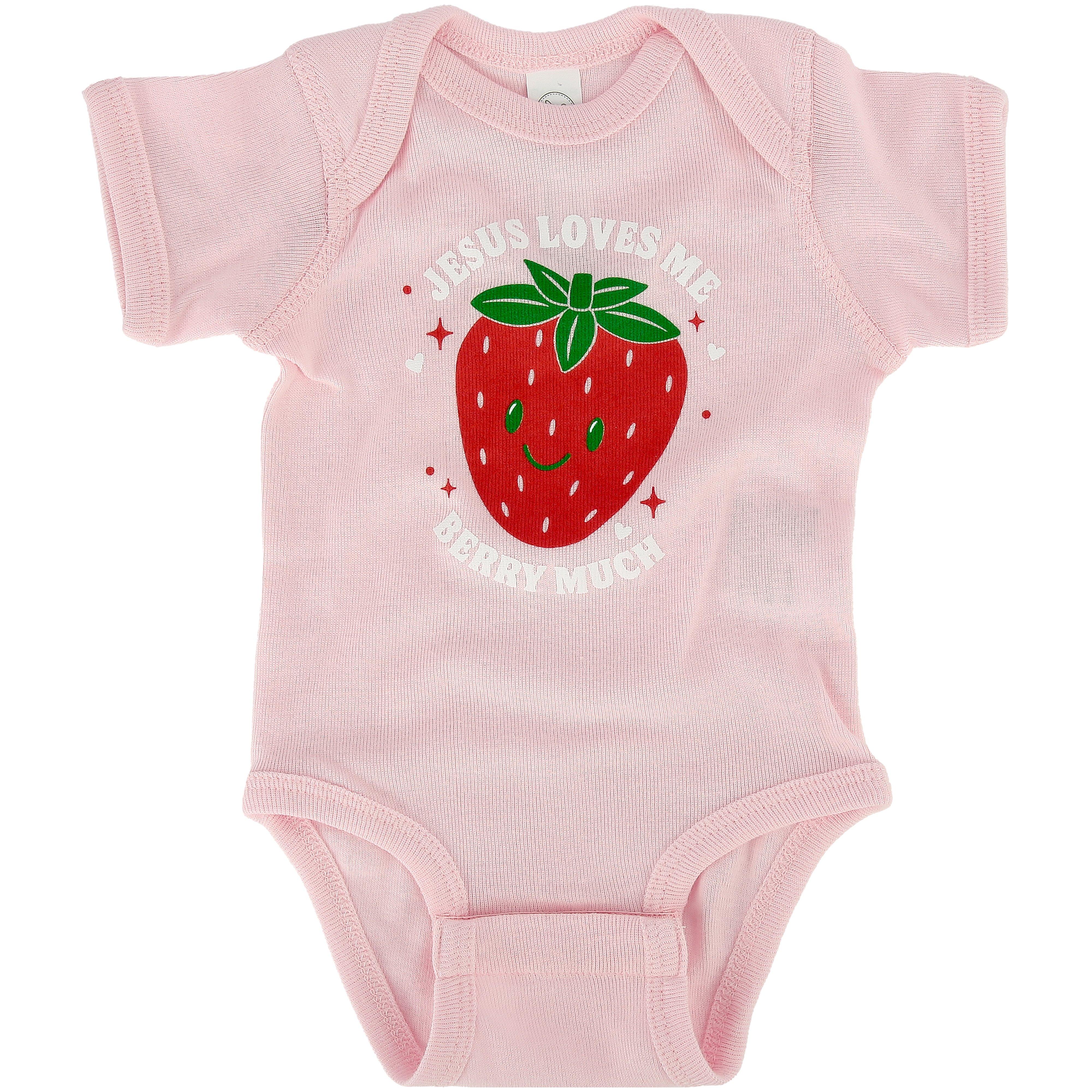 Jesse Gomez / LACE 〜Baby I'm オリジナル45 Jesus Loves Me Berry Much Strawberry Pink Baby Onesie, by New Ewe