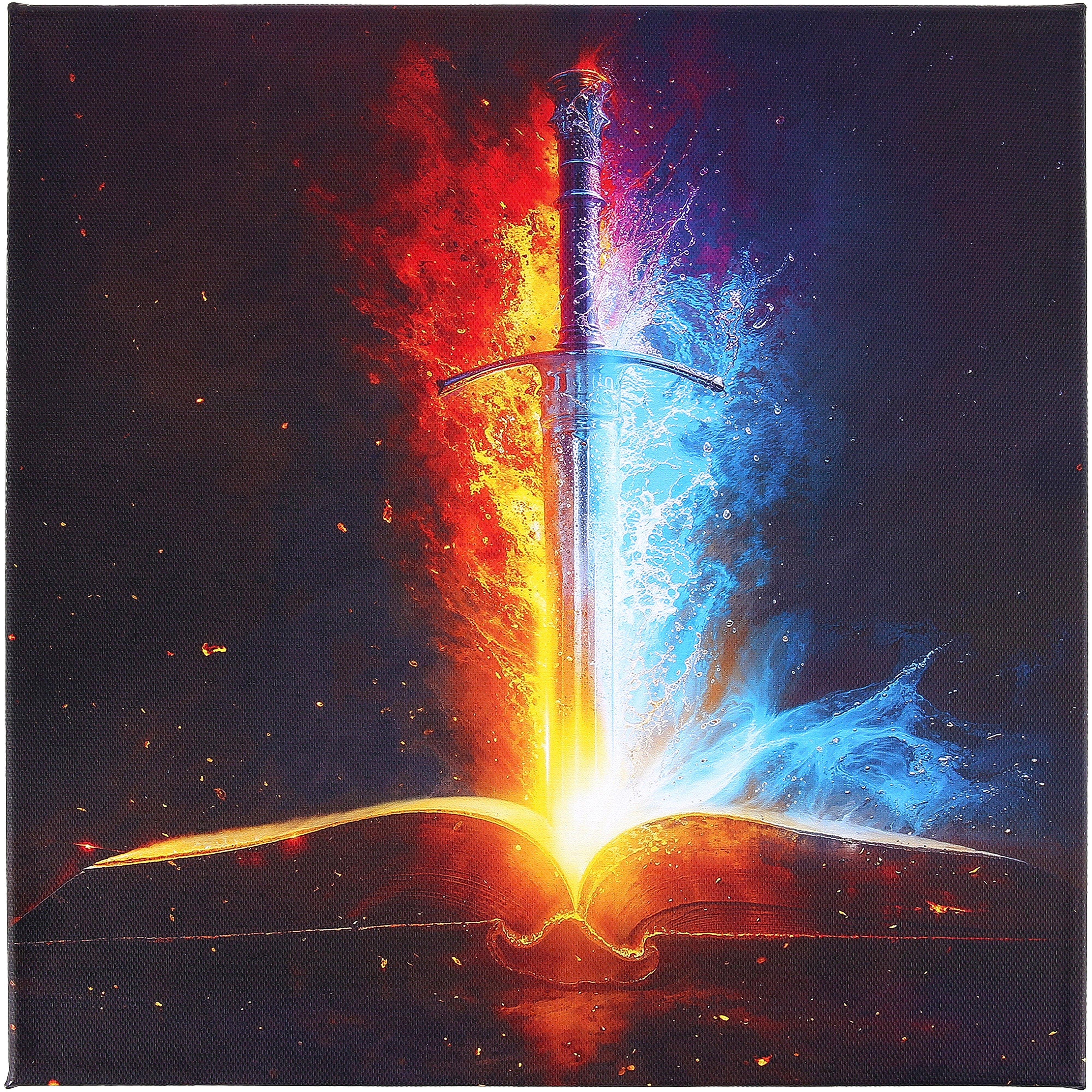 Multi-Colored Flame Sword Bible Canvas Wall Decor, by Renewing Faith, 10 x 10 inches