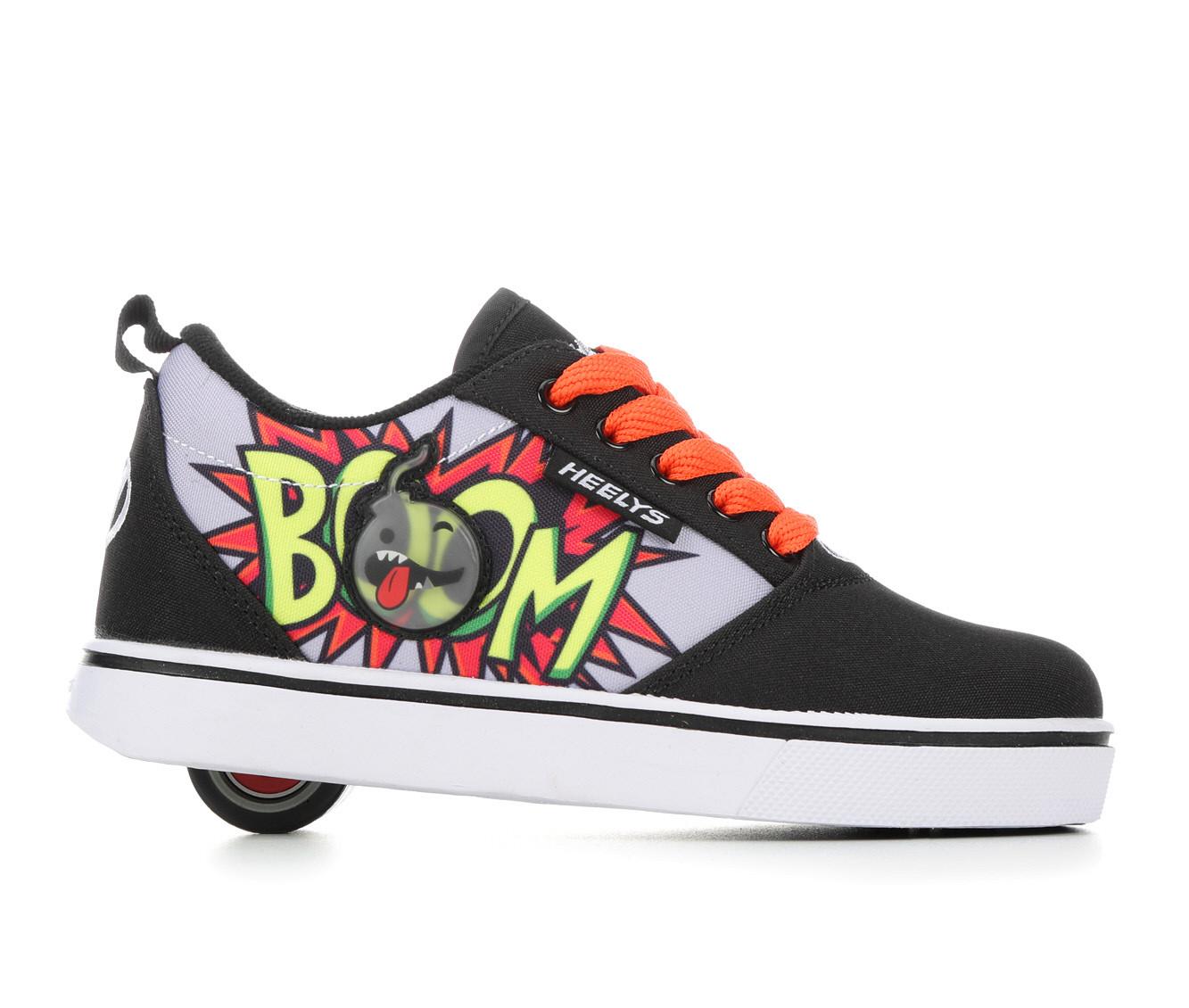 Heelys Pro 20 Boys' Shoes - Black/Red Flames, Low Profile Wheels, ABEC 5 Bearings, Lace-Up Canvas