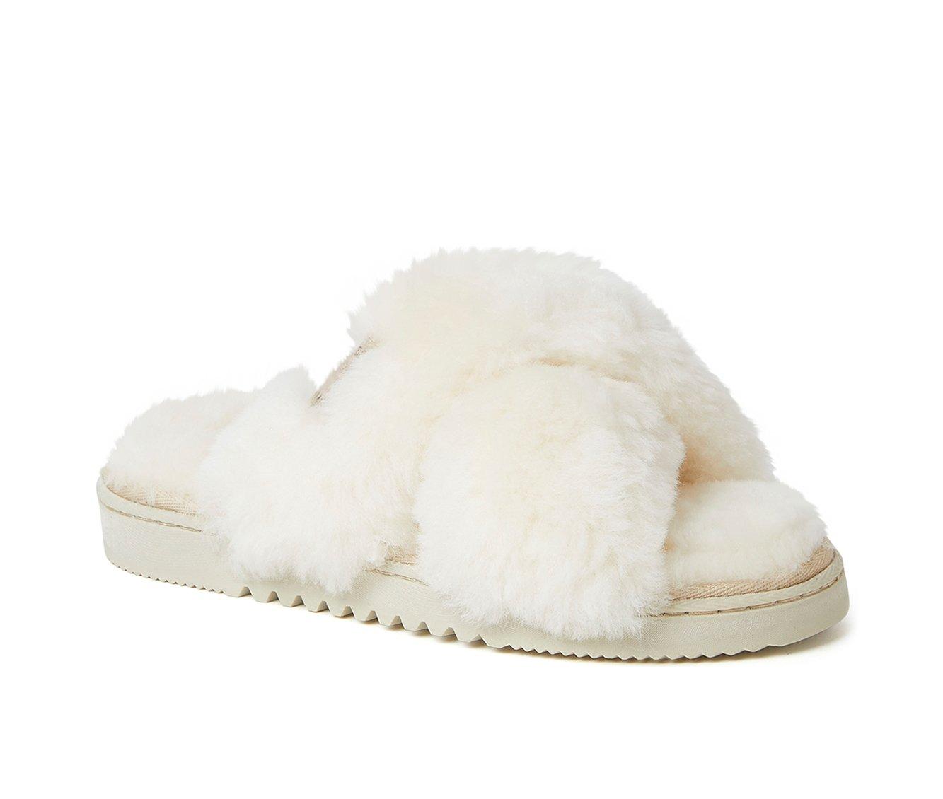 Fireside by Dearfoams Women's New Castle Genuine Shearling Cross Slide Slippers