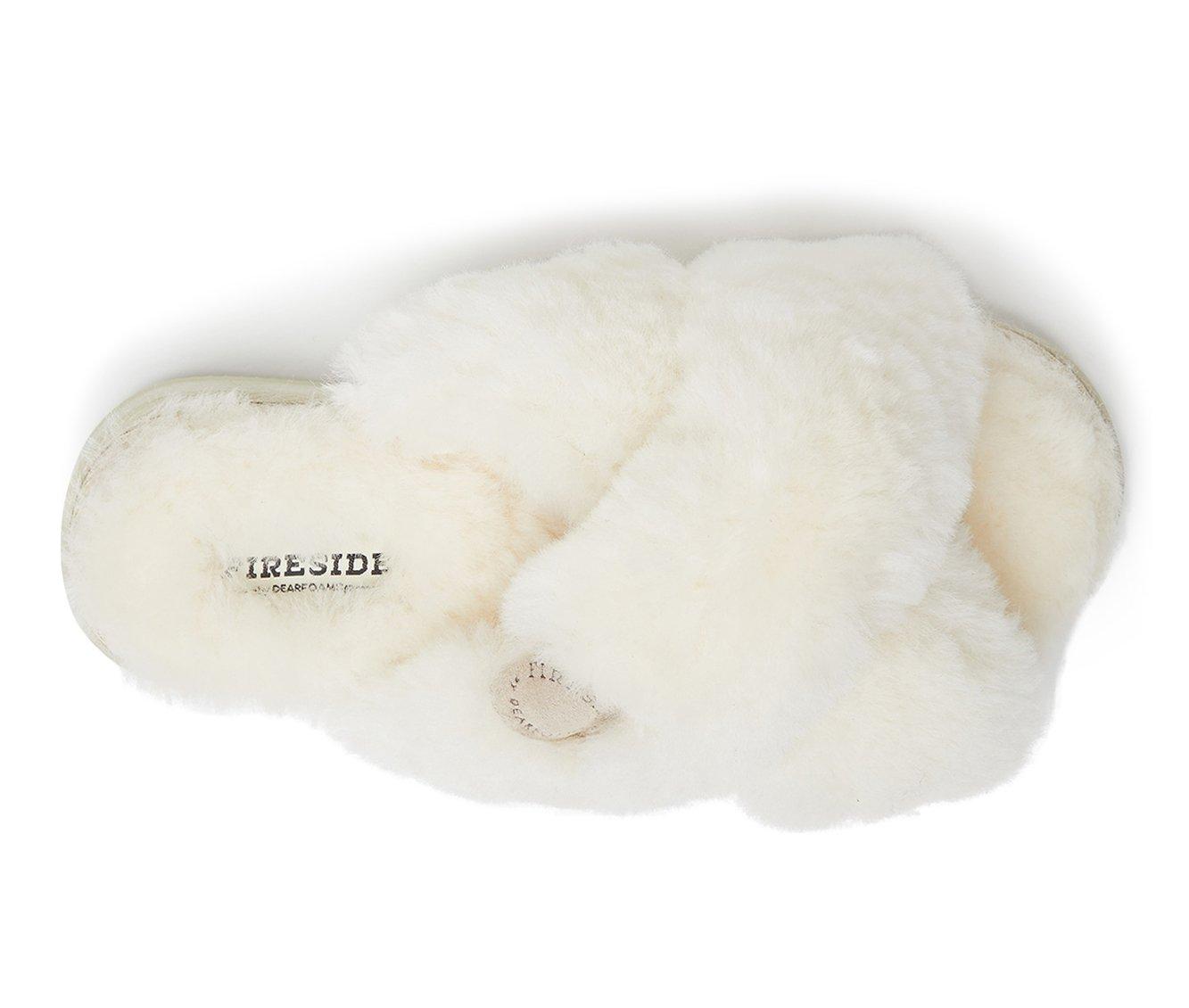 Fireside by Dearfoams Women's New Castle Genuine Shearling Cross Slide Slippers