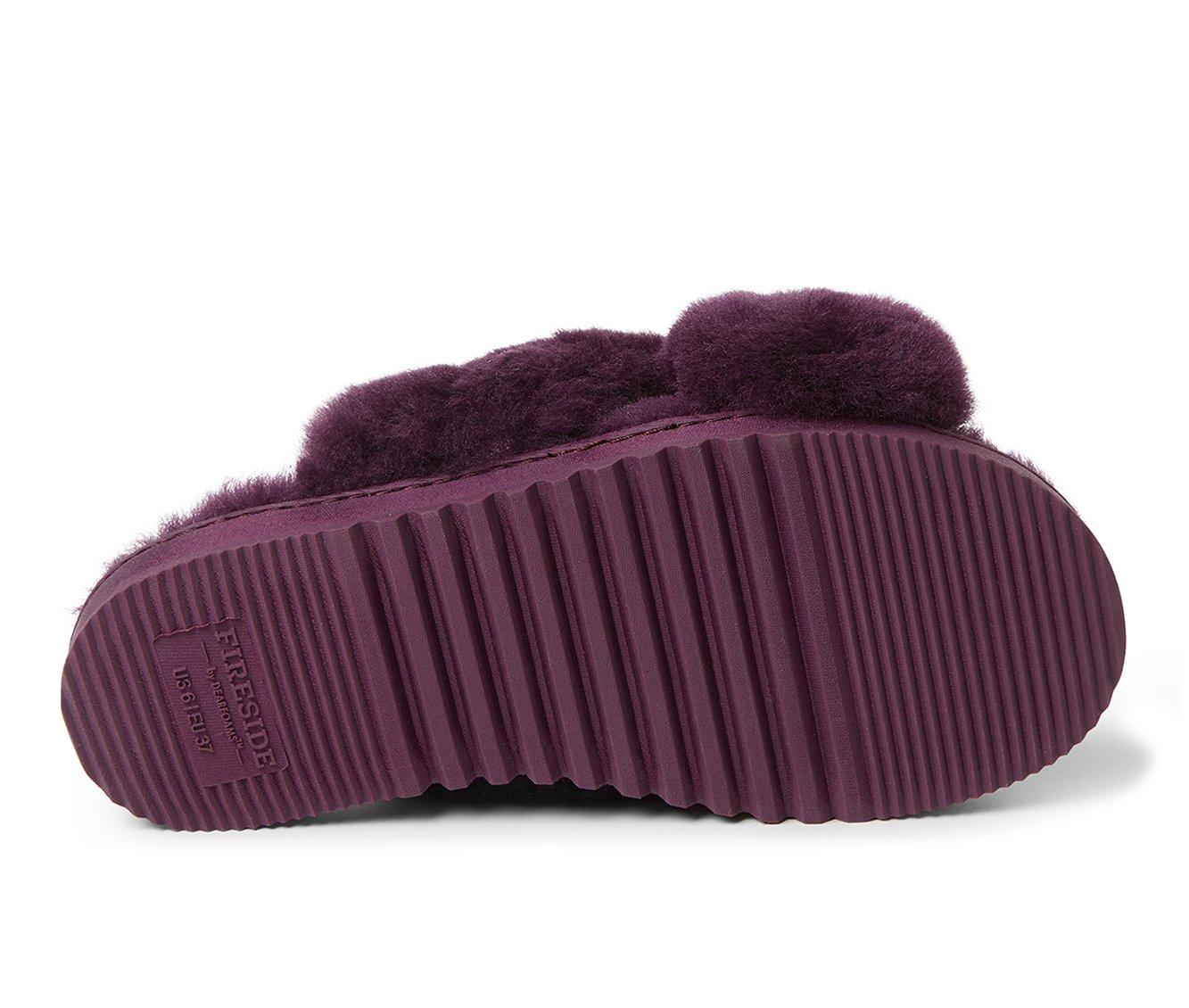 Fireside by Dearfoams Women's New Castle Genuine Shearling Cross Slide Slippers