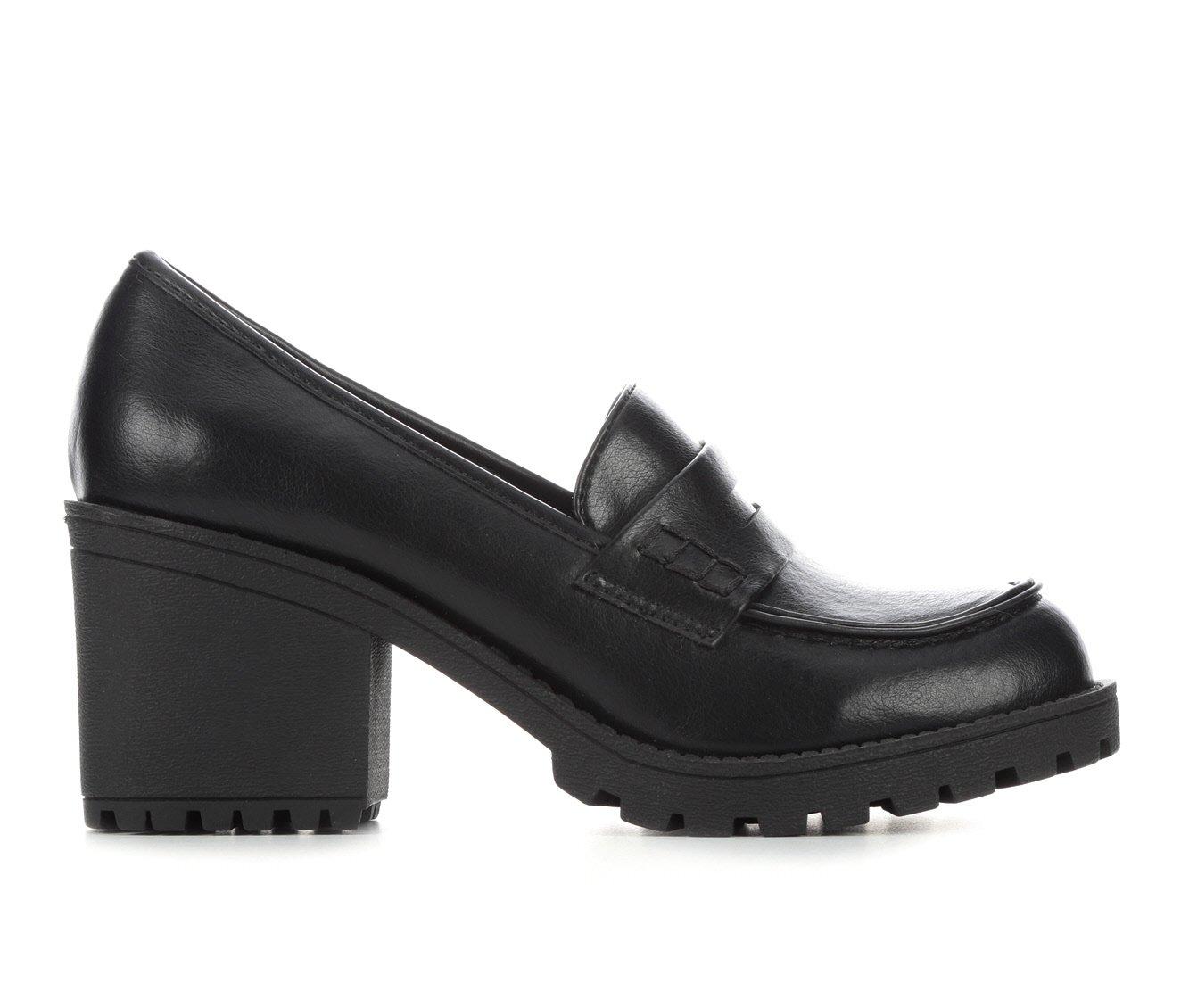 Womens black sale loafers with heel