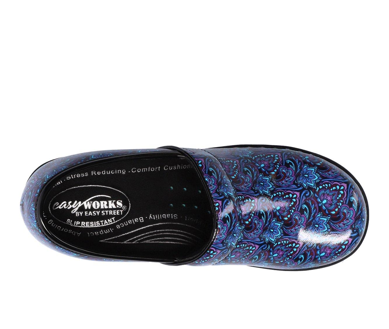 Women's Easy Works by Easy Street Lead Navy Paisley Slip-Resistant Clogs