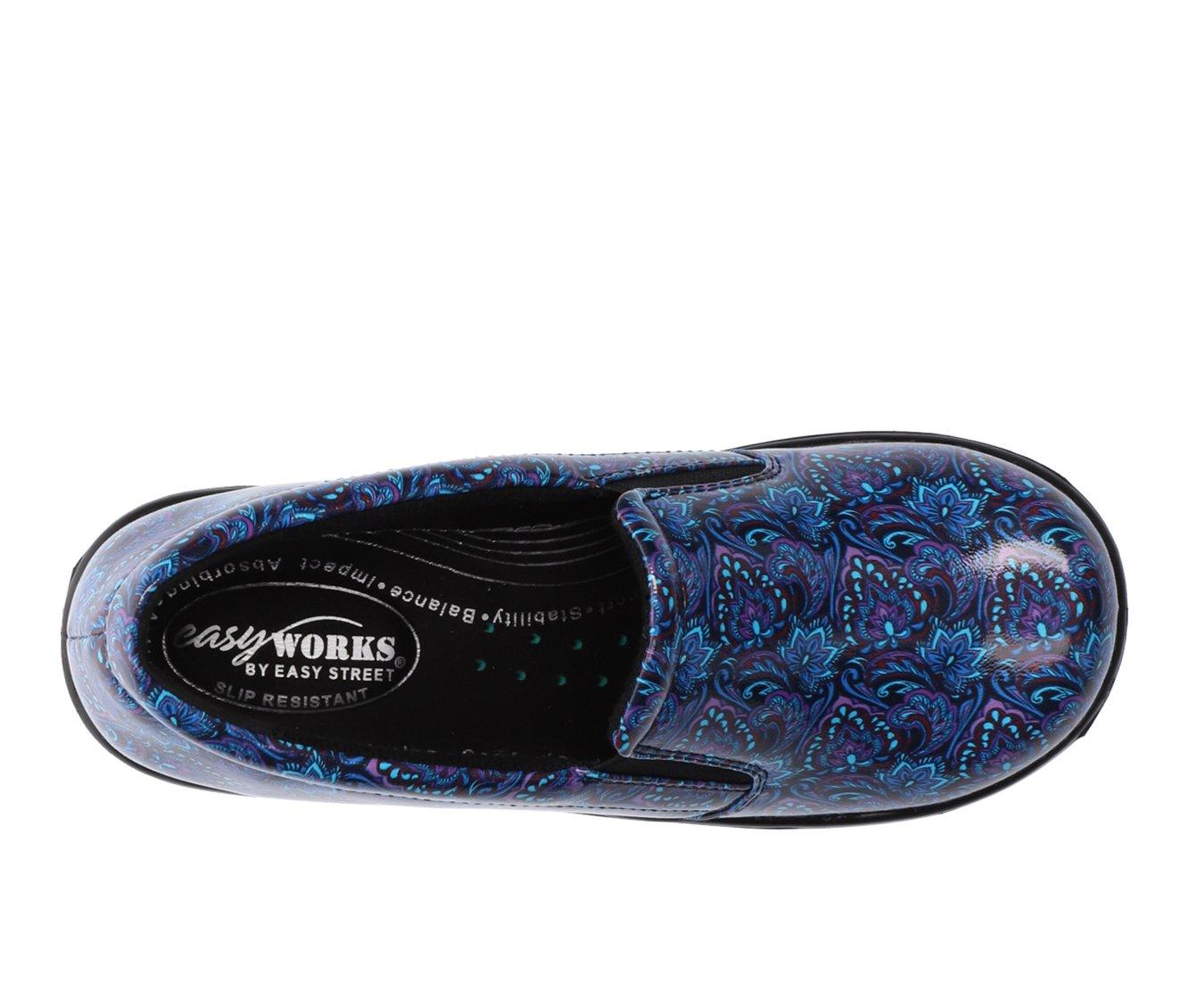 Women's Easy Works by Easy Street Leeza Navy Paisley Slip-Resistant Clogs