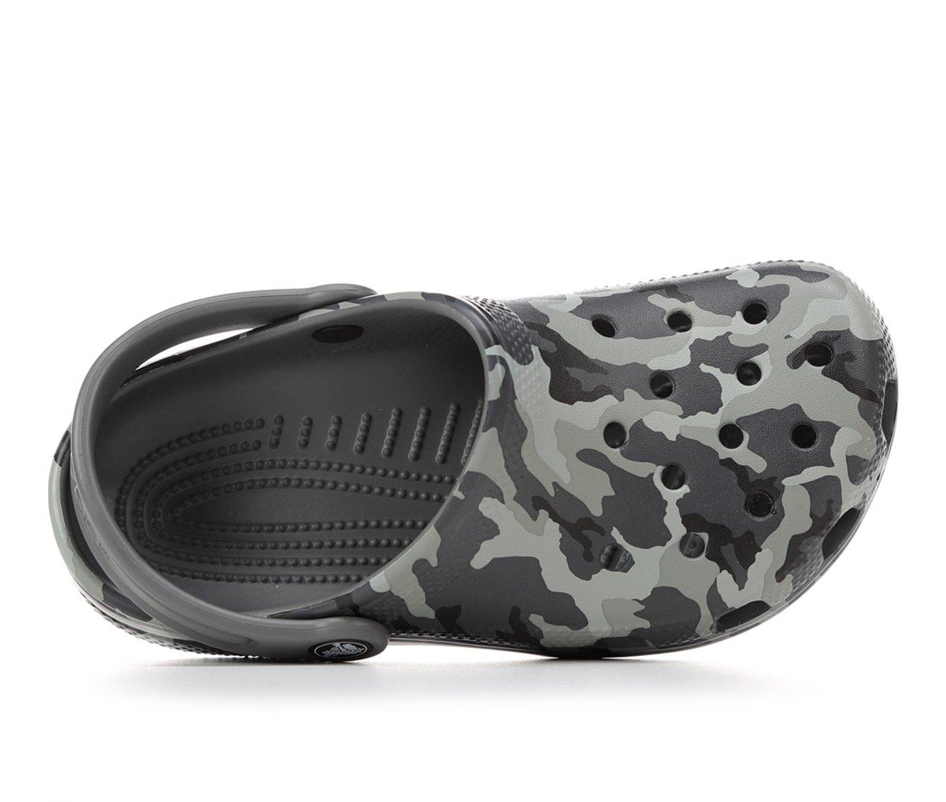 Black and grey online camo crocs