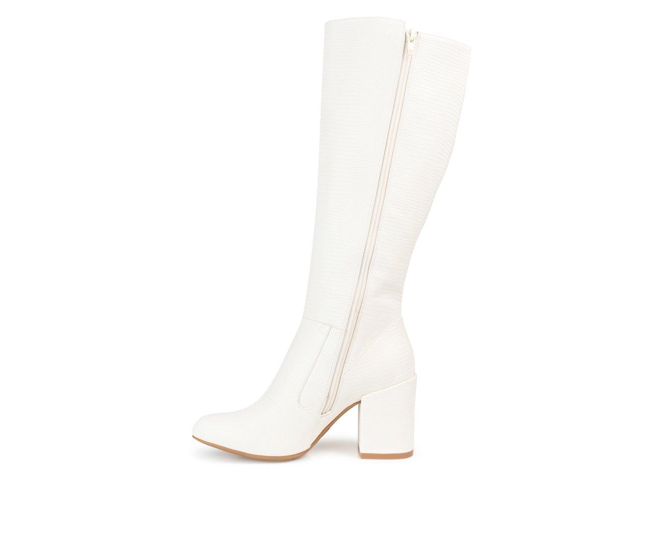 White Round Block Heel Knee High Boot