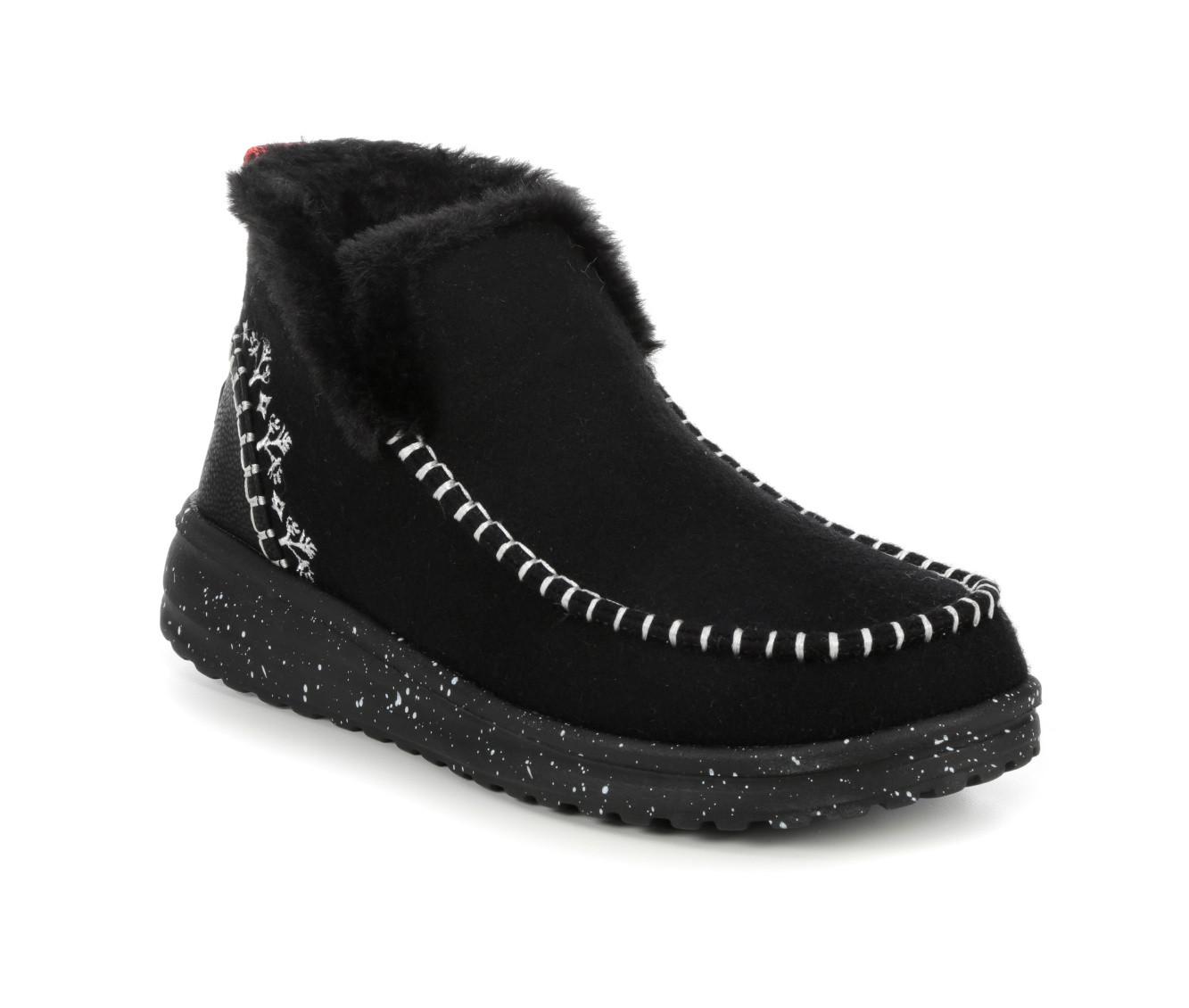  Hey Dude Denny Heavy Canvas Black/Black Size 5, Women's Boots, Women's Pull on Boots, Comfortable & Light-Weight