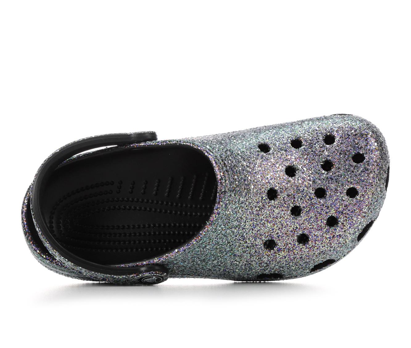 Womens black best sale glitter crocs