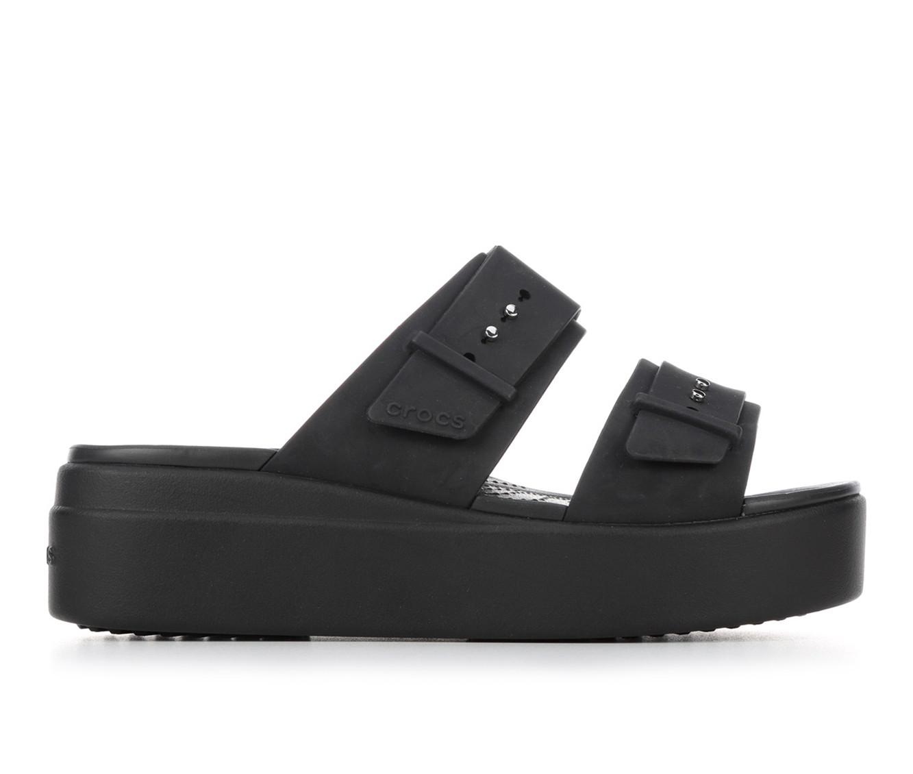 Black Faux Leather Sandals - Cute Croc Sandals