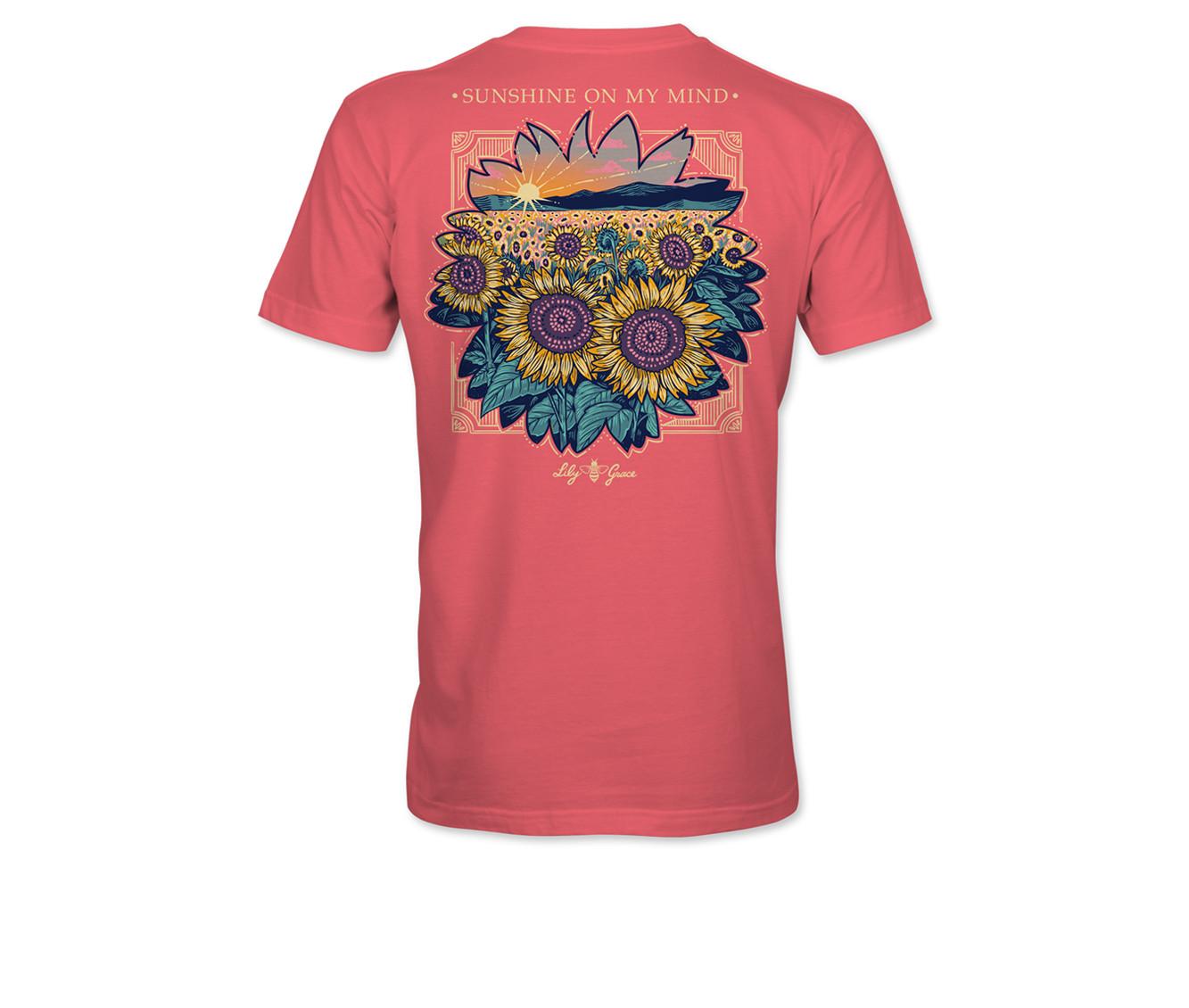 Lily Grace Sunflower Scene Coral Shirt