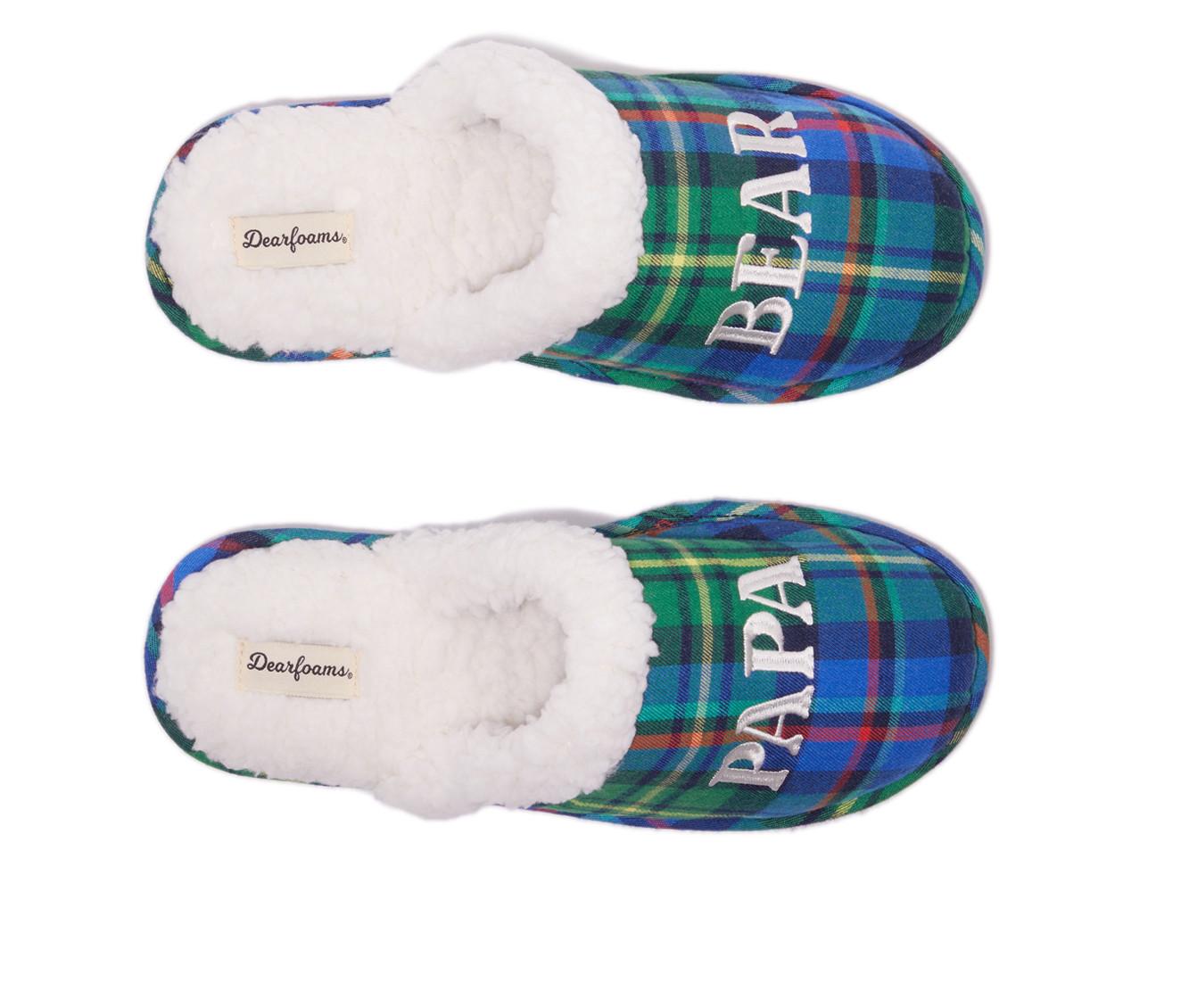 Dearfoams Papa Bear Plaid Scuff Slippers