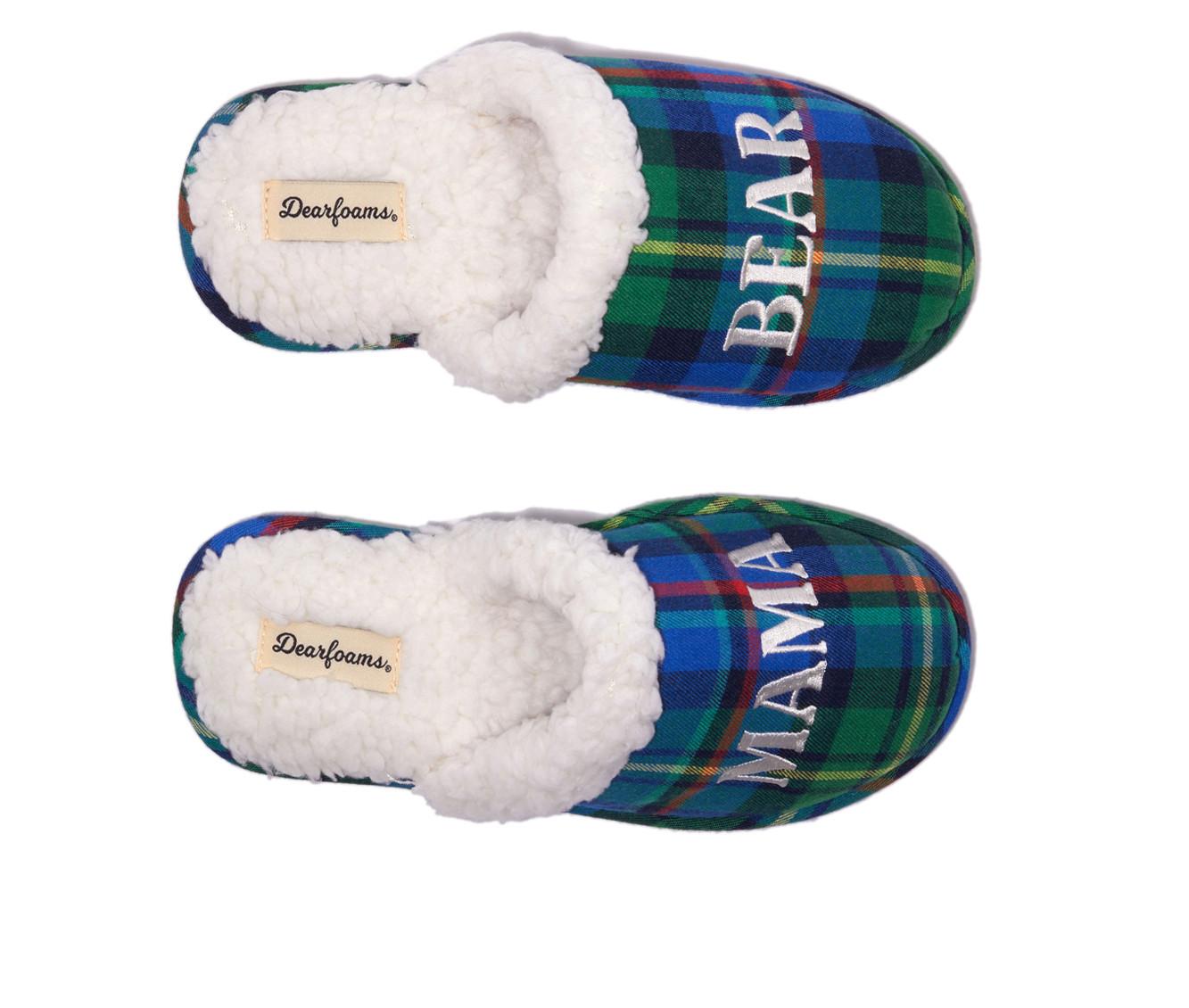 Dearfoams Mama Bear Plaid Scuff Slippers