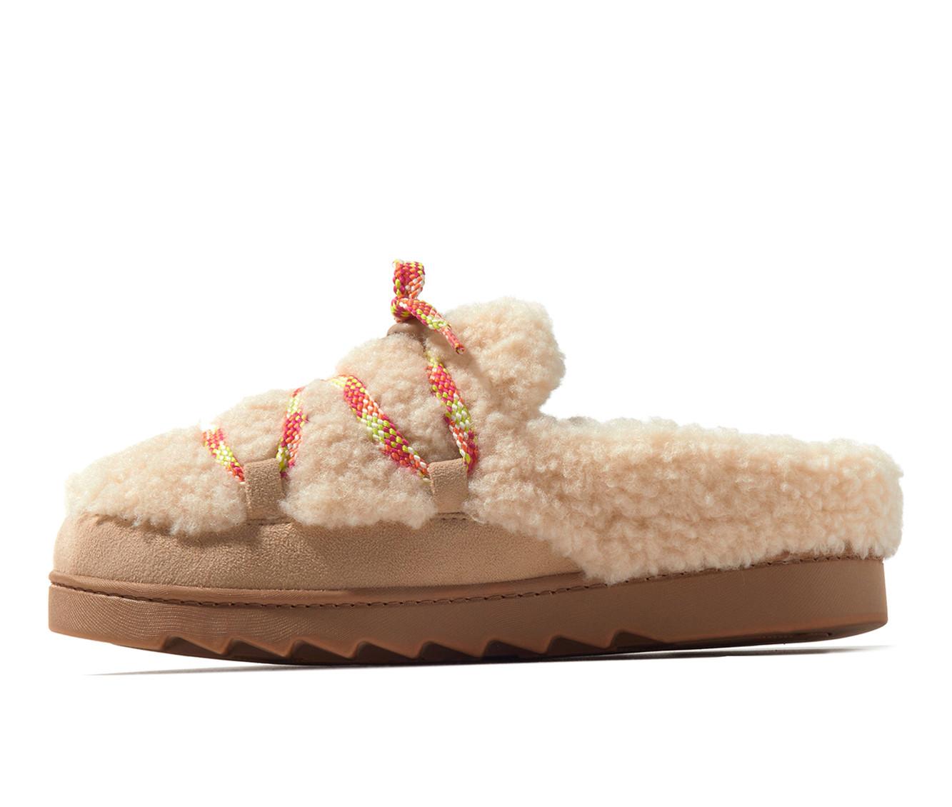 Dearfoams Giselle Lace Up Teddy Mule Slippers