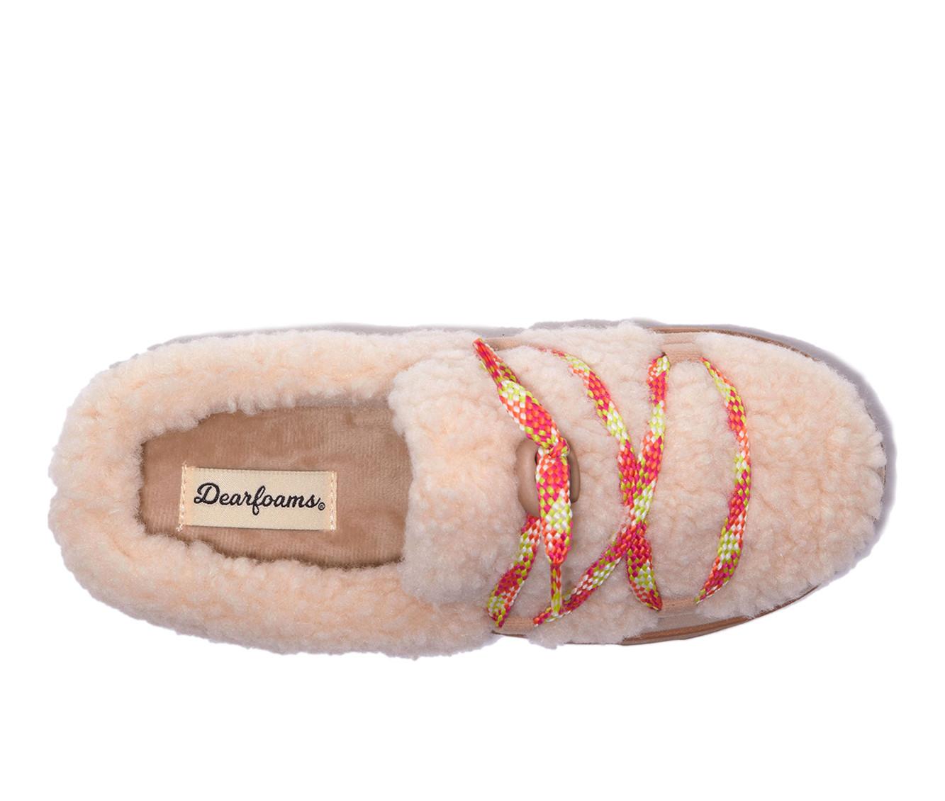 Dearfoams Giselle Lace Up Teddy Mule Slippers