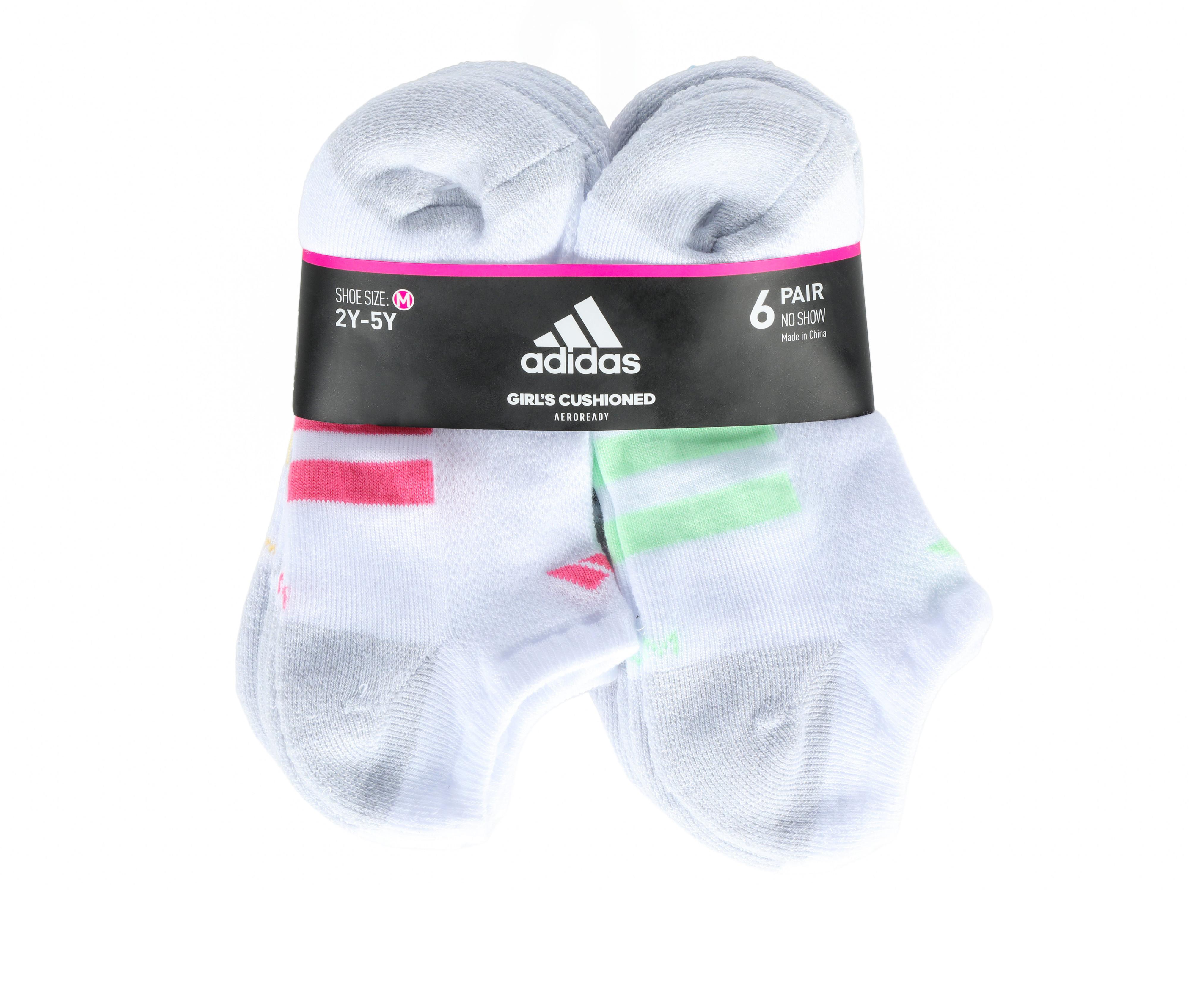Adidas Girls' 6 Pair Cushioned No Show Socks - thumbnail 2