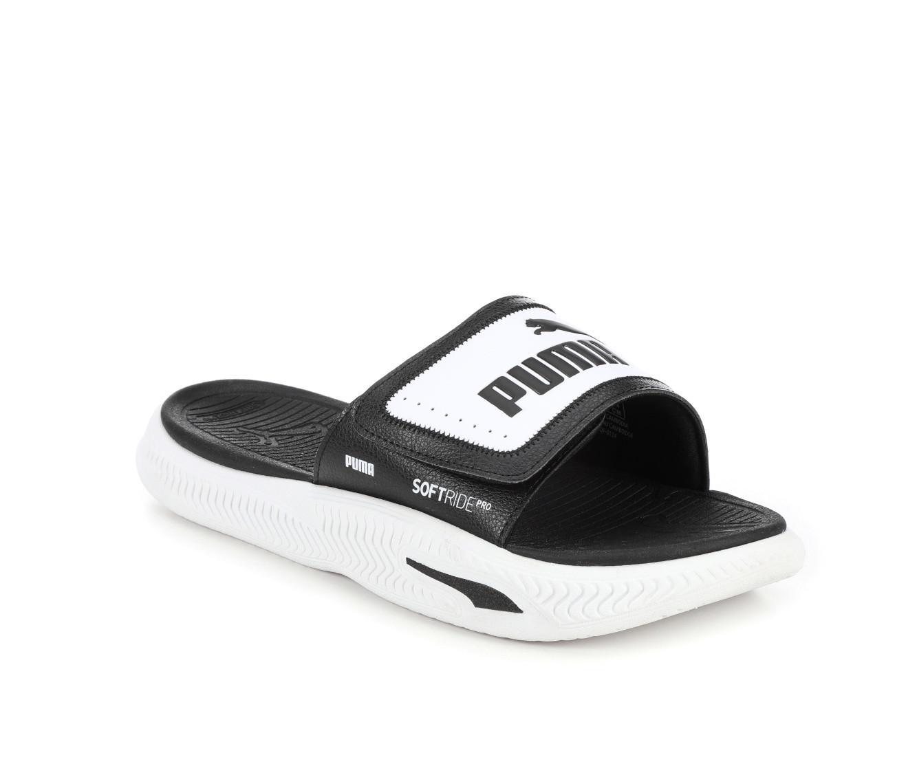 Puma black and white slides sales