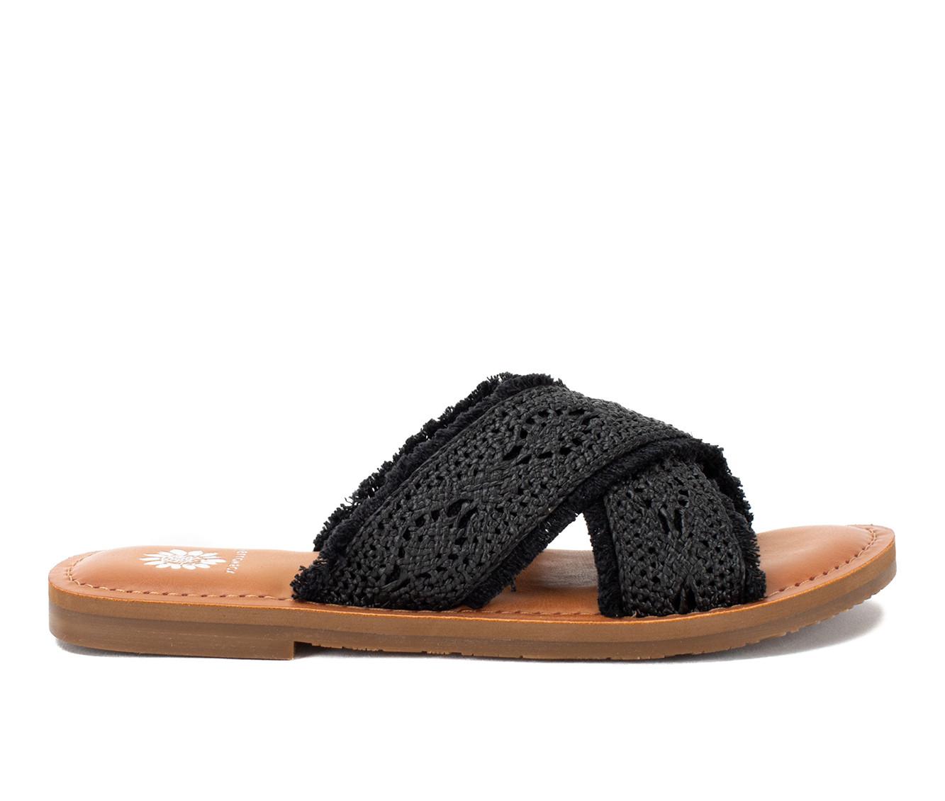 Black Raffia Strap Footbed Sliders, Footwear