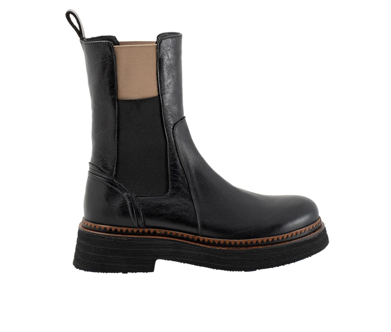 Miss Image UK Women's Chunky Heel Chelsea Sock Boots – Mid Calf Pull-On Ankle Shoes (Black/Khaki, Sizes UK 3-10)