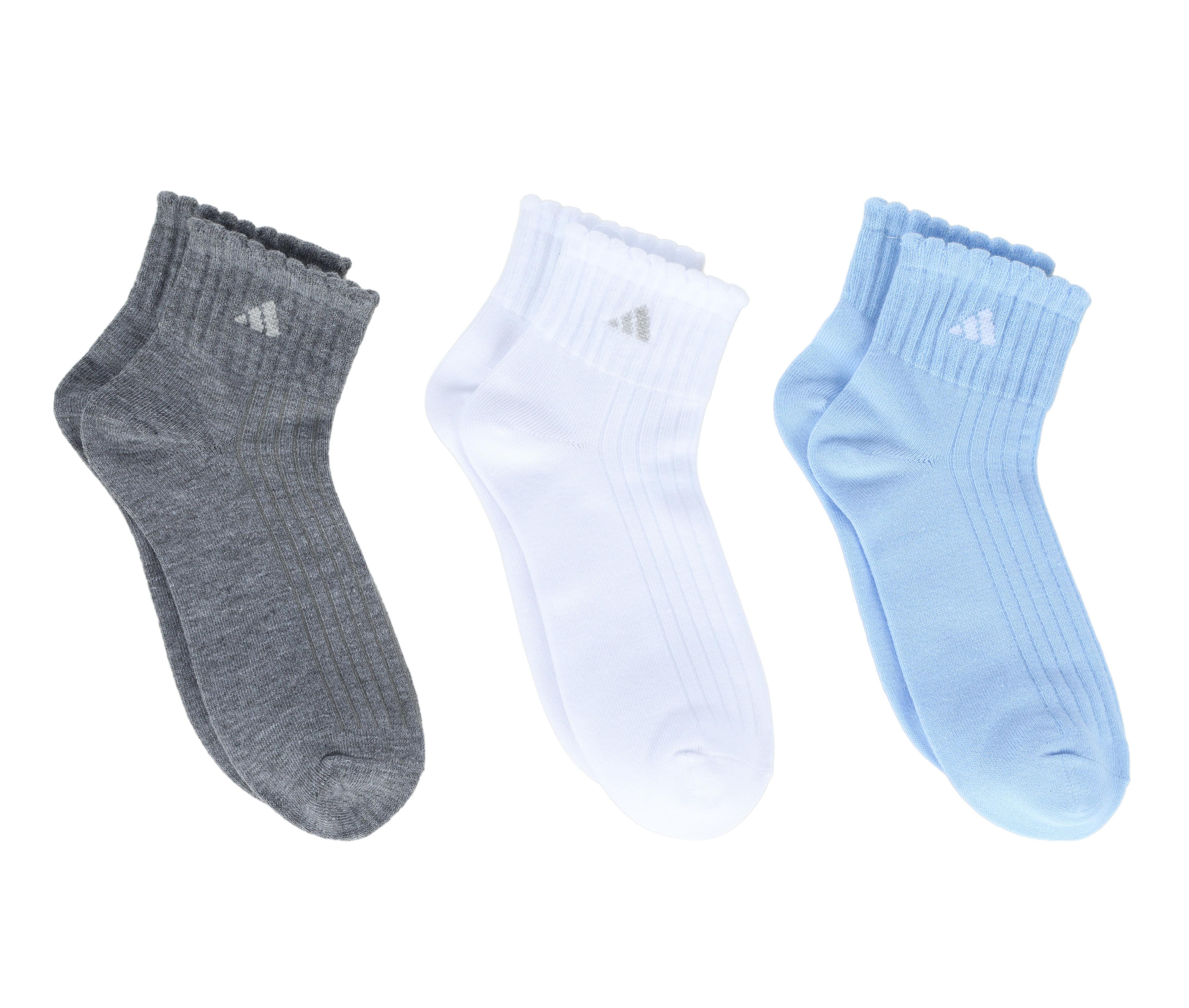 Adidas Women's 3 Pair Sports Fashion Ruffle Quarter Socks