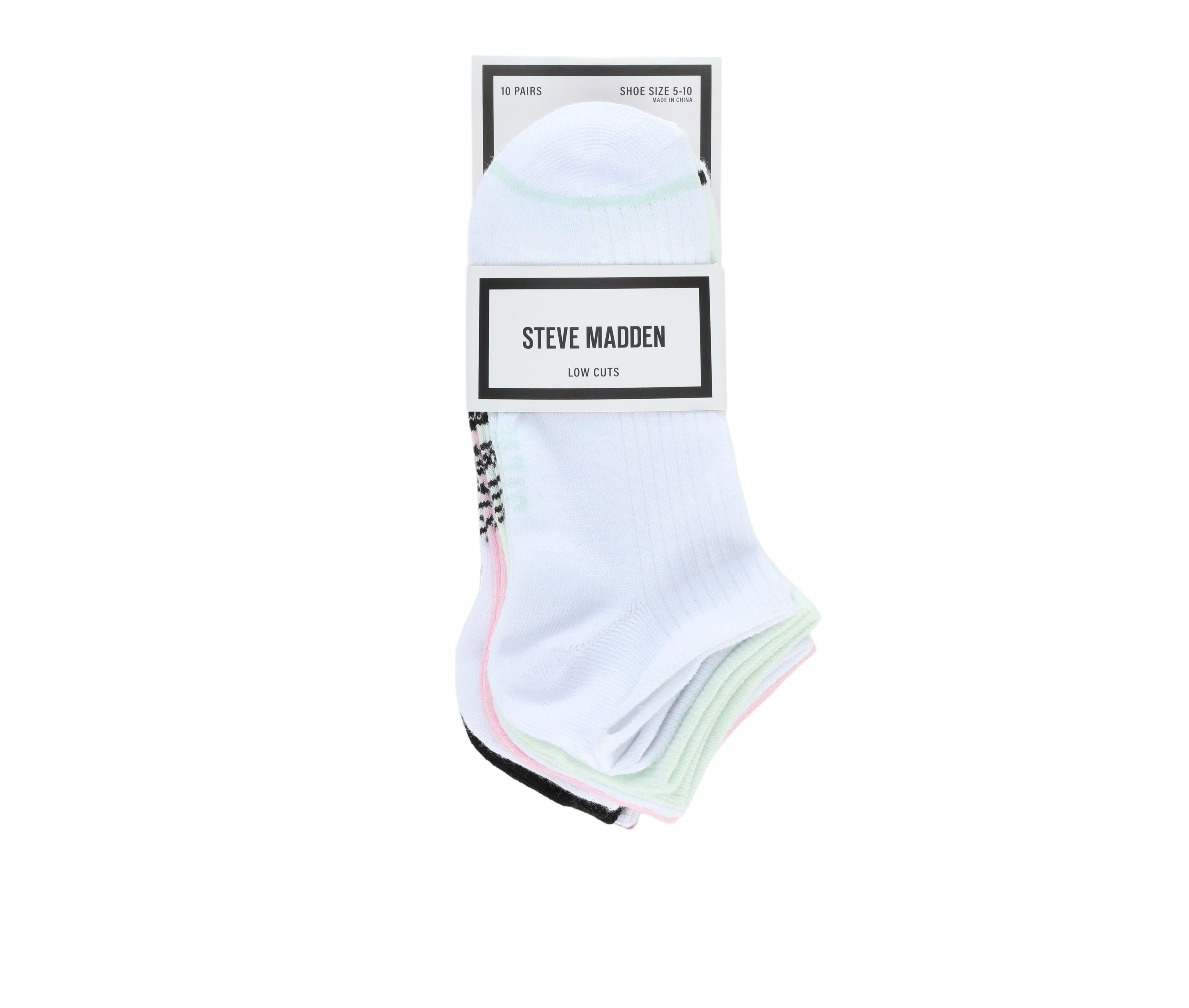 Steve Madden 10 Pair Ribbed Toe Stripe Low Cut Socks
