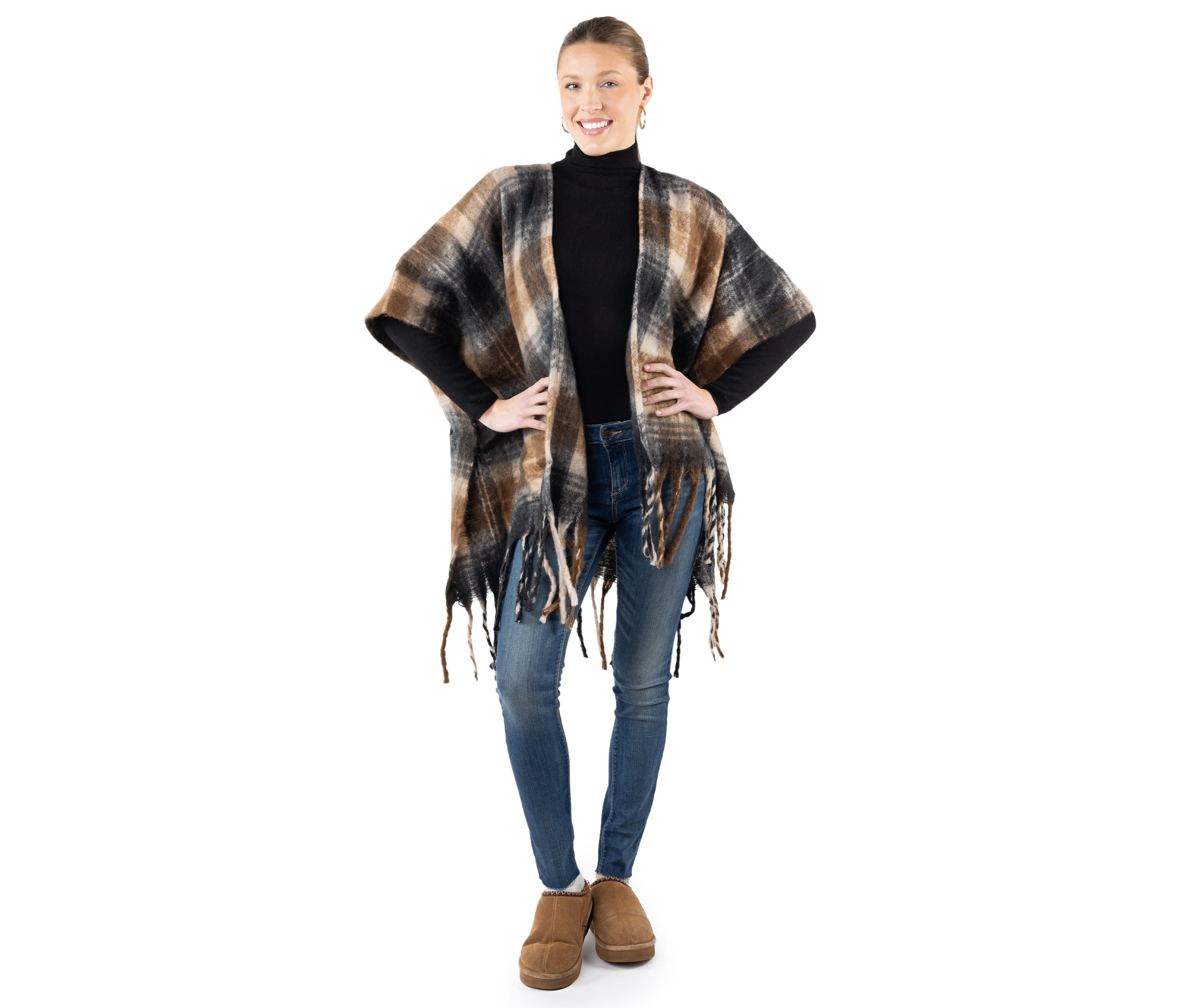 AW Items Plaid Fringe Kimono