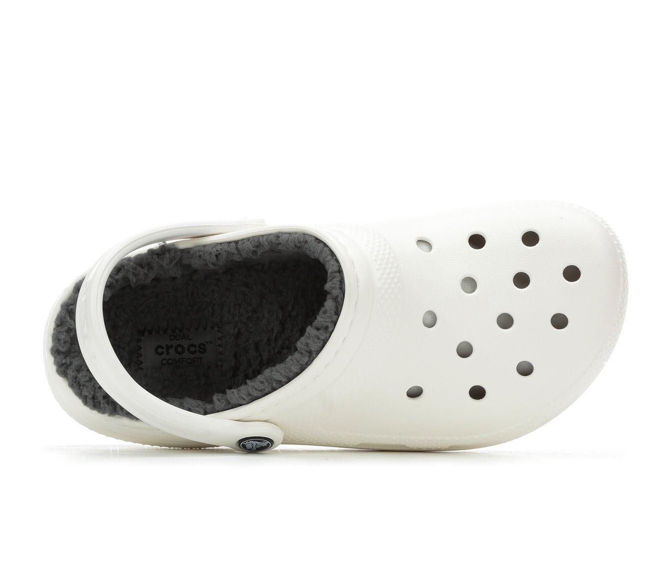 White crocs shop grey fur