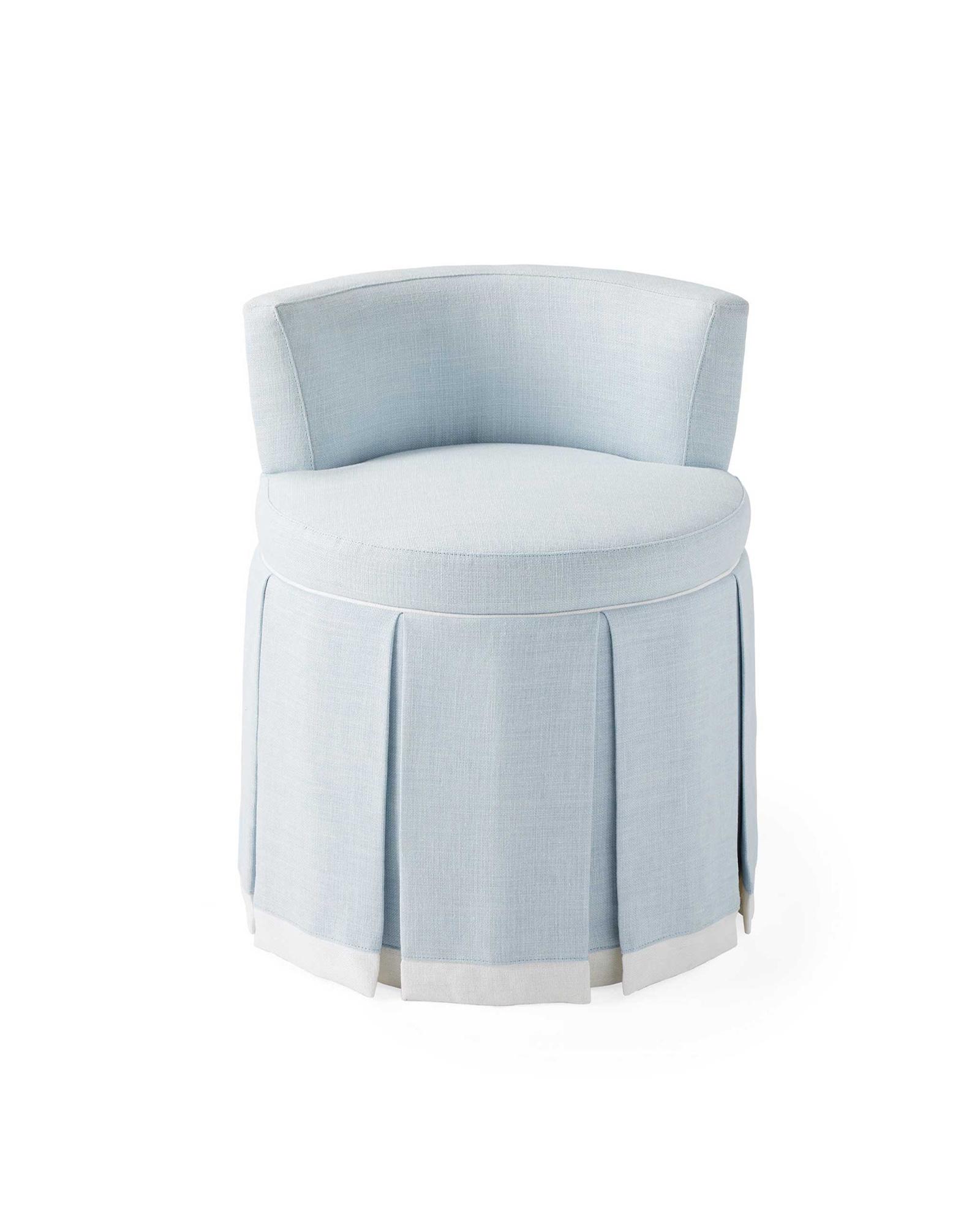 Harrison Vanity Chair in Sky Washed Linen with White Belgian Linen