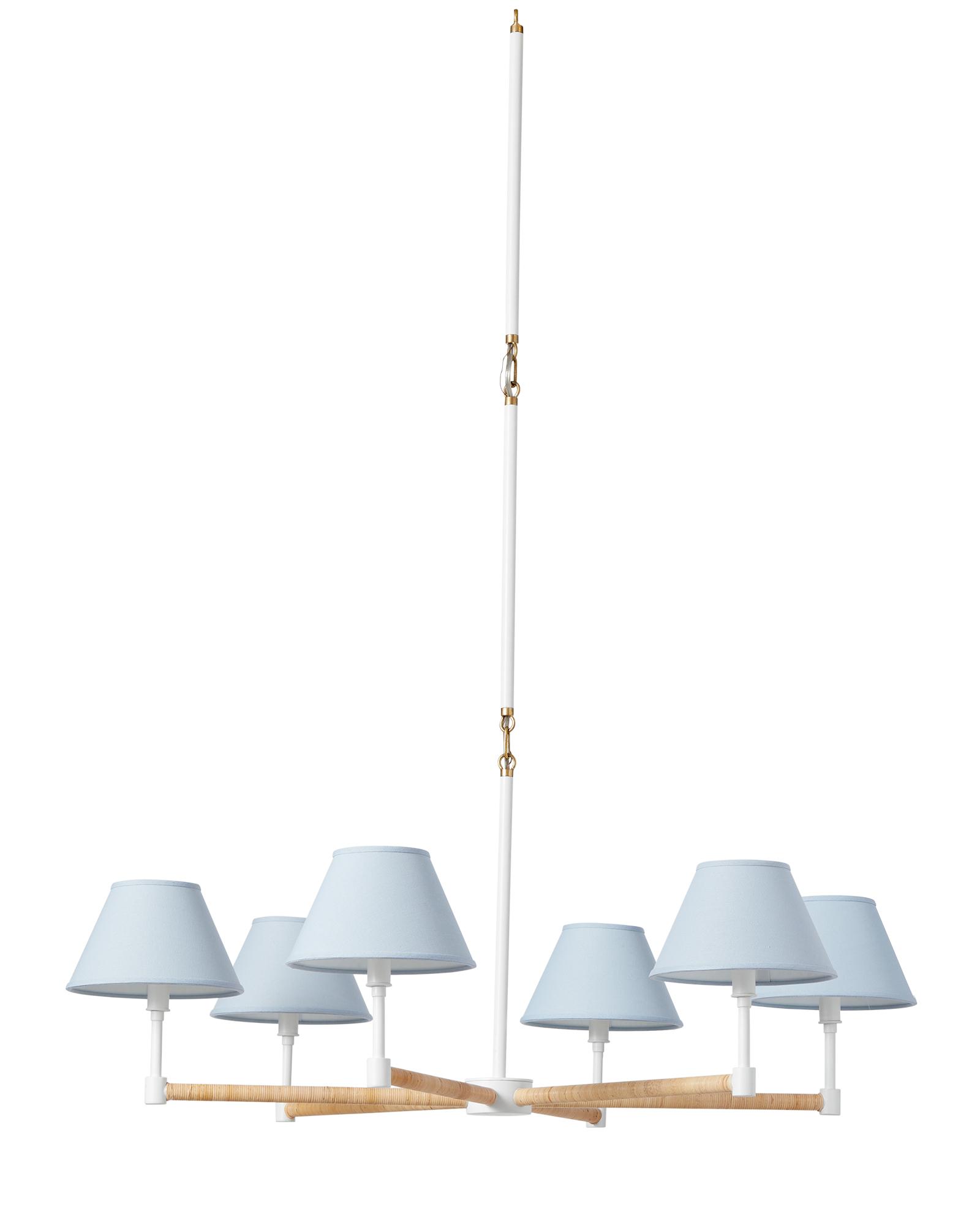 Para Modern Brass Chandelier with Fabric Shades, Six-Arm