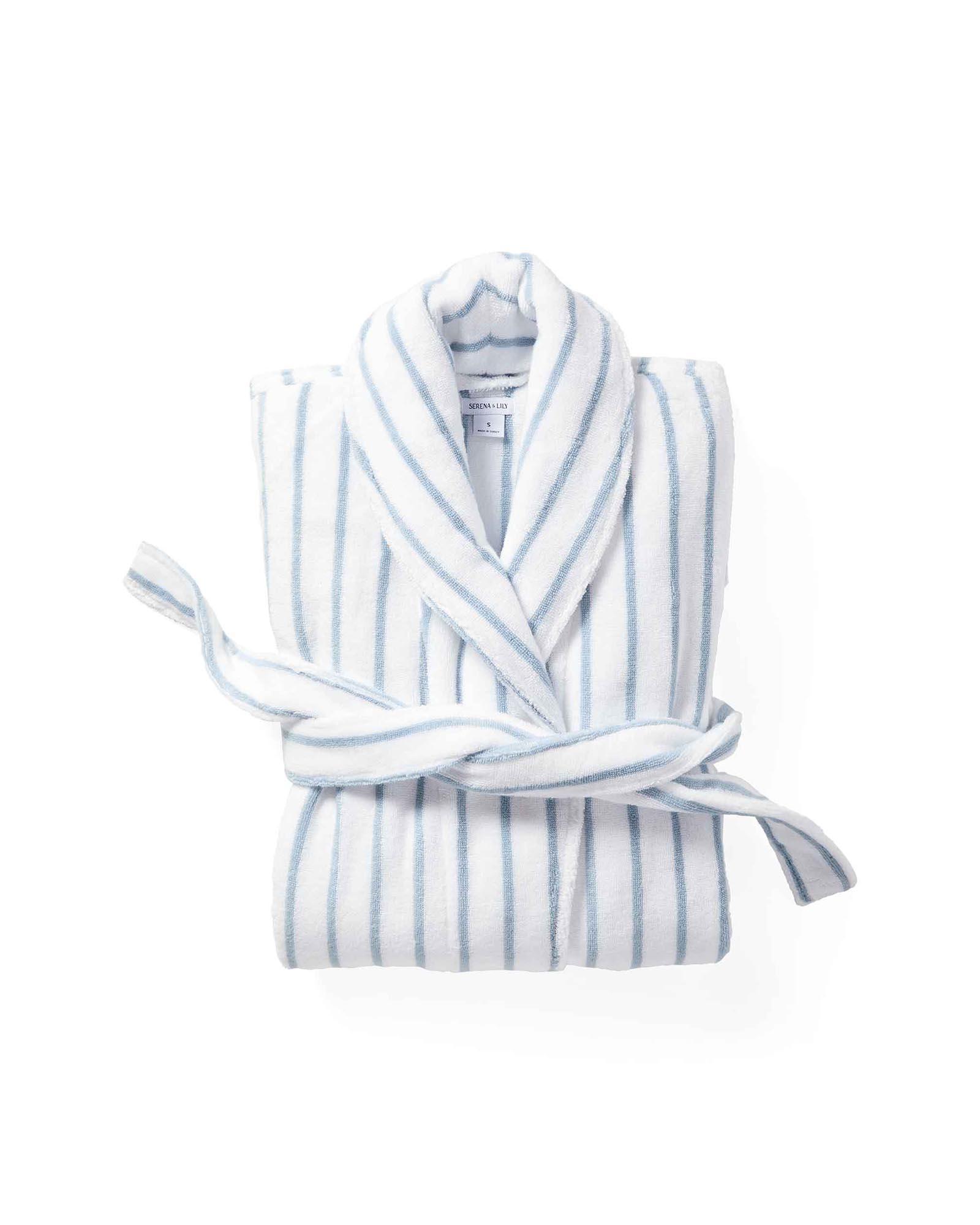 Sonoma Stripe Turkish Cotton Bathrobe Size Small - Costal Blue