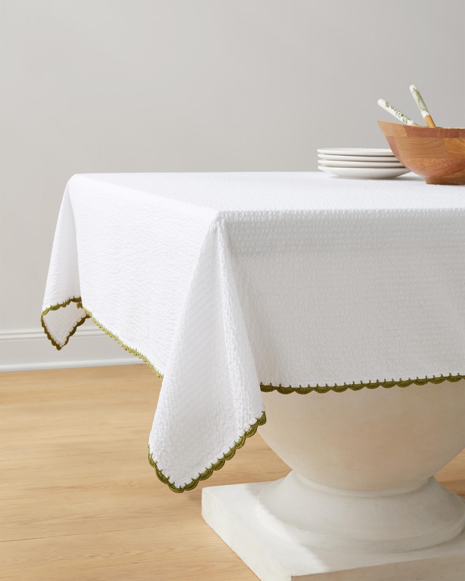 Seersucker Tablecloth – 60" x 108" - Olive | Serena & Lily