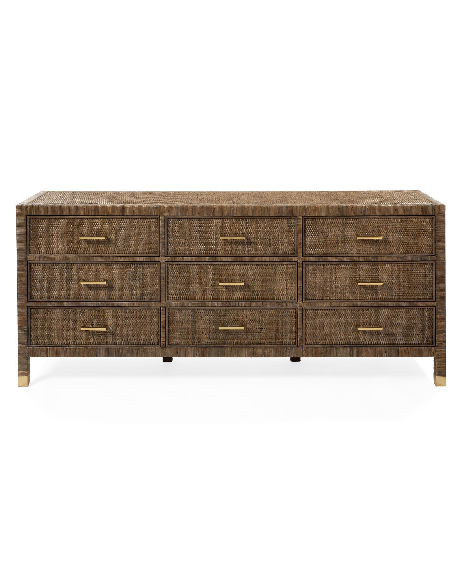 rattan long dresser Elio Rattan 6 Drawer Dresser with Brass Knob, Blonde