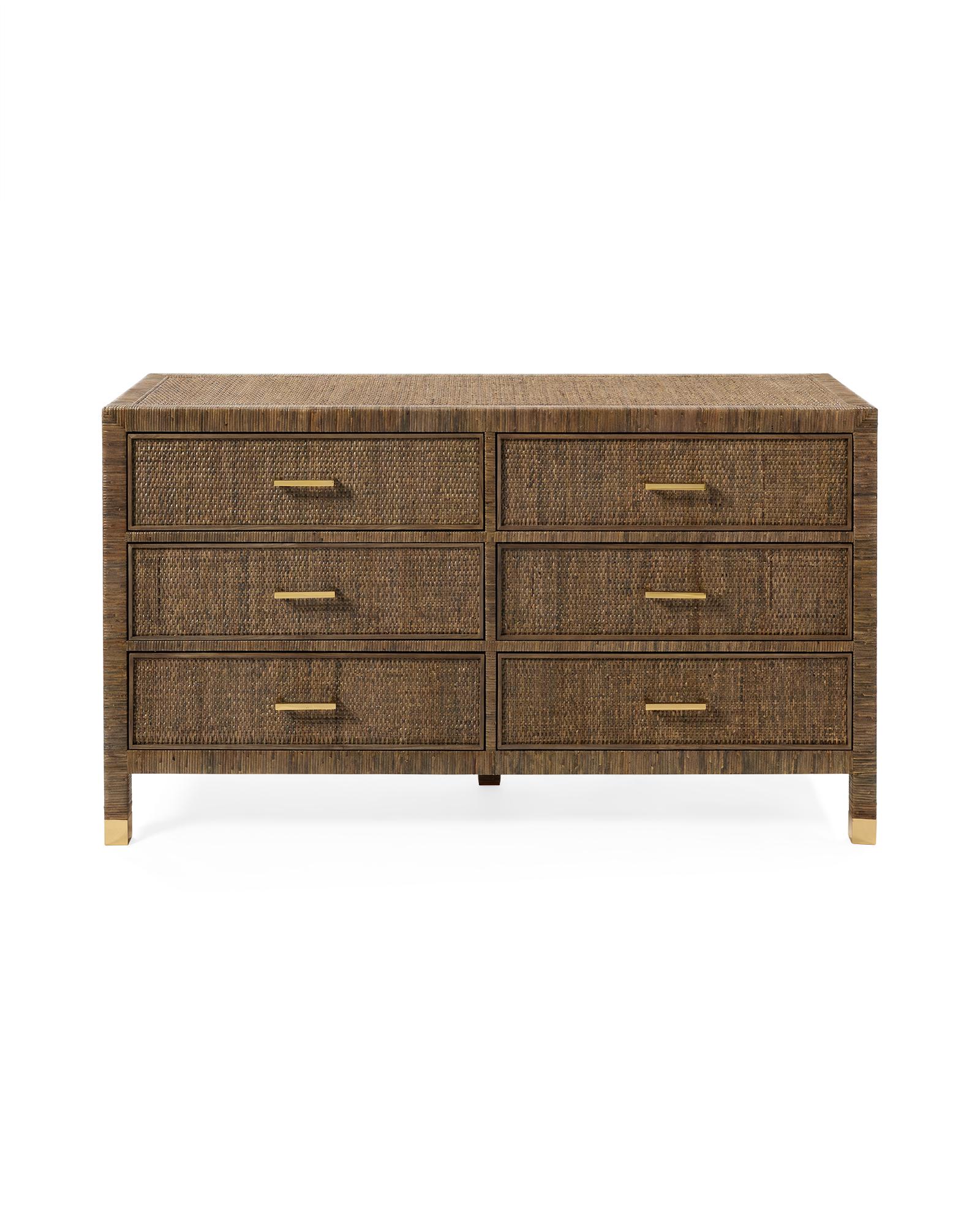 dark brown rattan dresser Vichy Wood and Rattan 6-Drawer Dresser