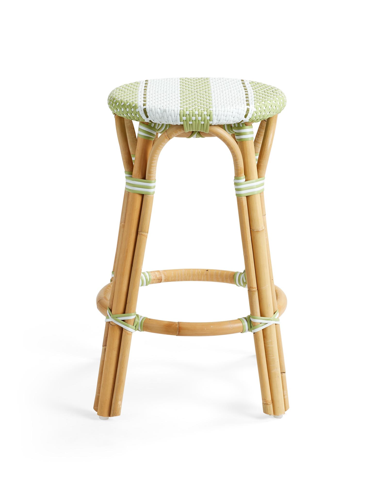 Riviera Rattan Bistro Stripe Backless Counter Stool | Serena and Lily