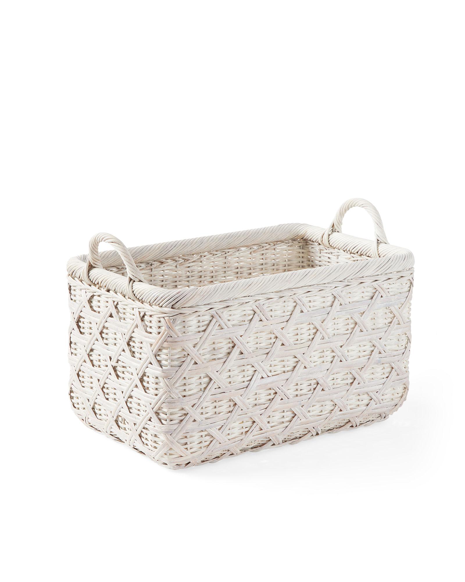 Bathroom Storage Wicker Basket, Vanity Decor Tray With Handles